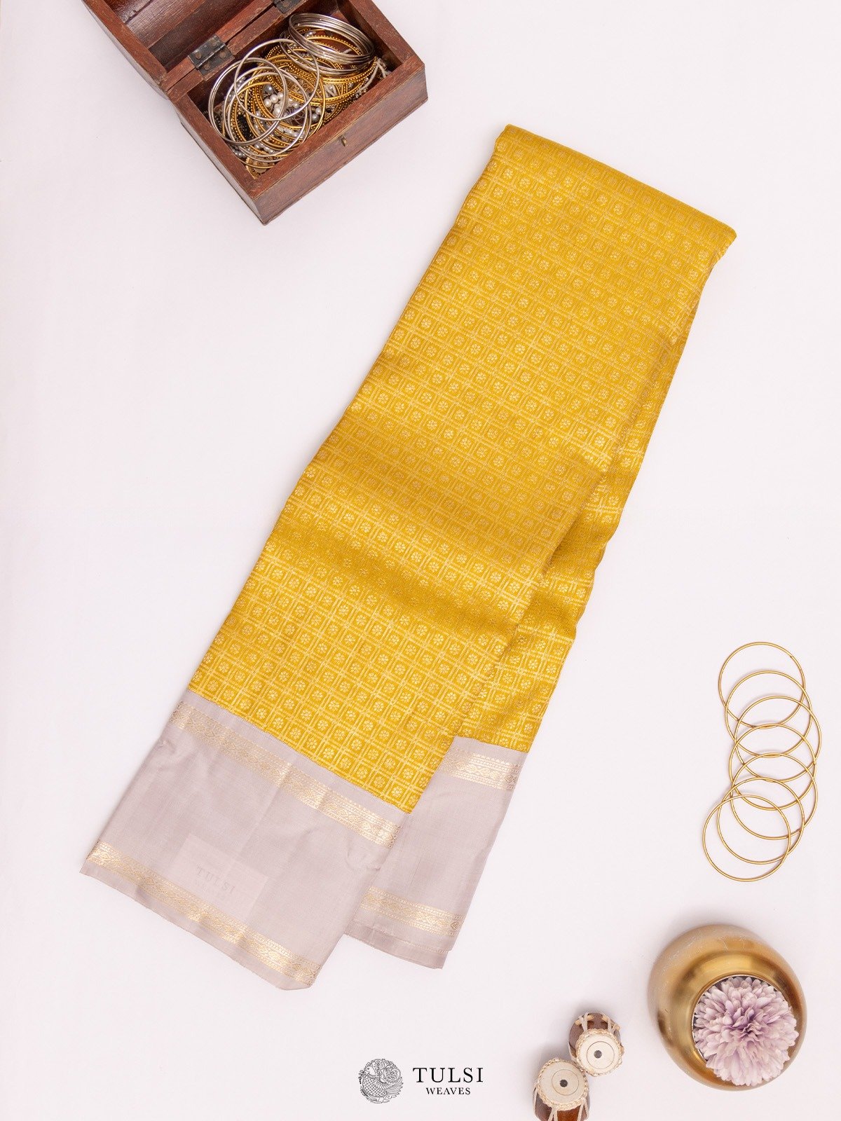 Mustard Kanjeevaram Silk Saree with Contrast Border