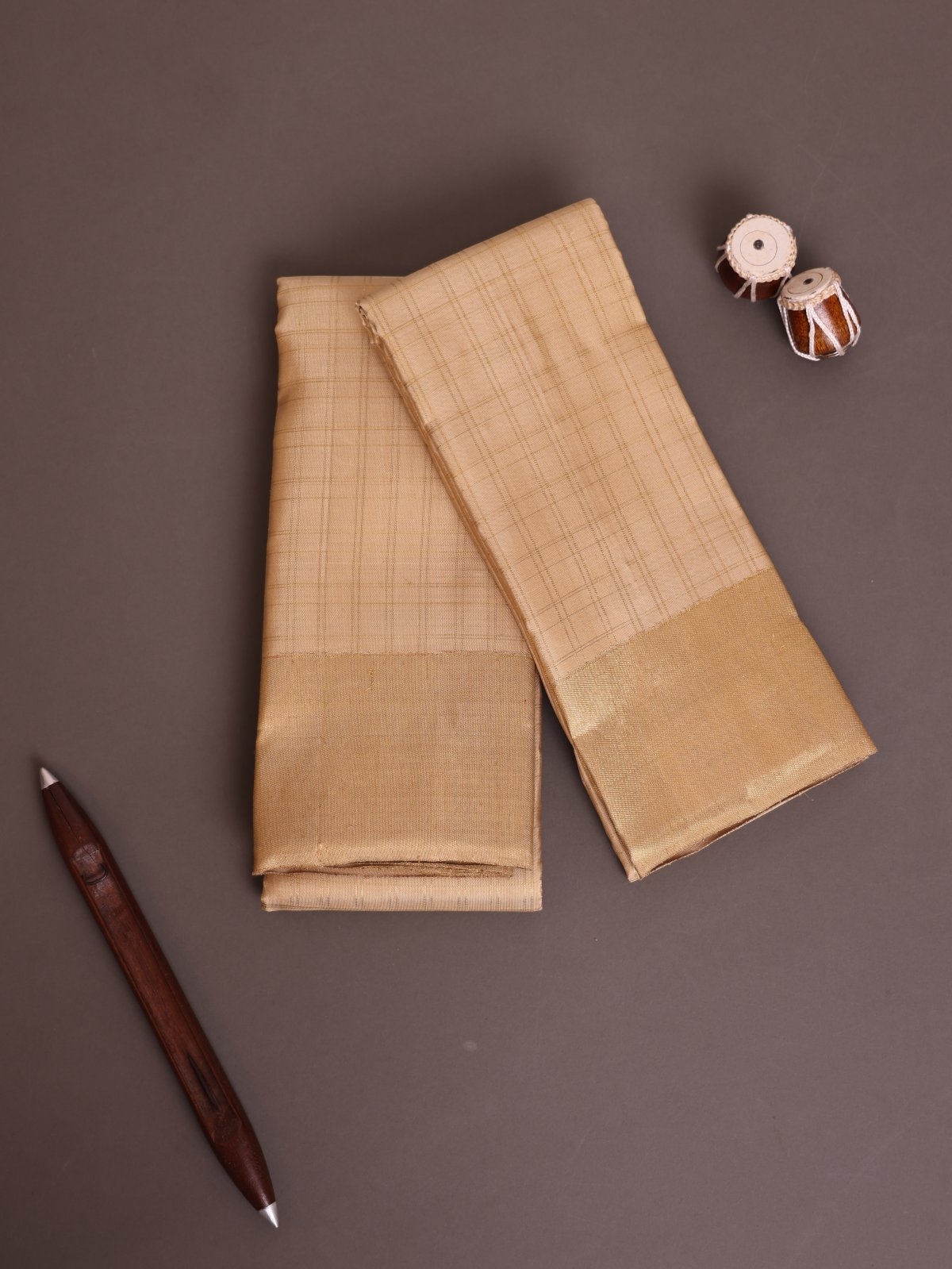 Khaki Silk Dhoti And Vasthram With 8 kol Border