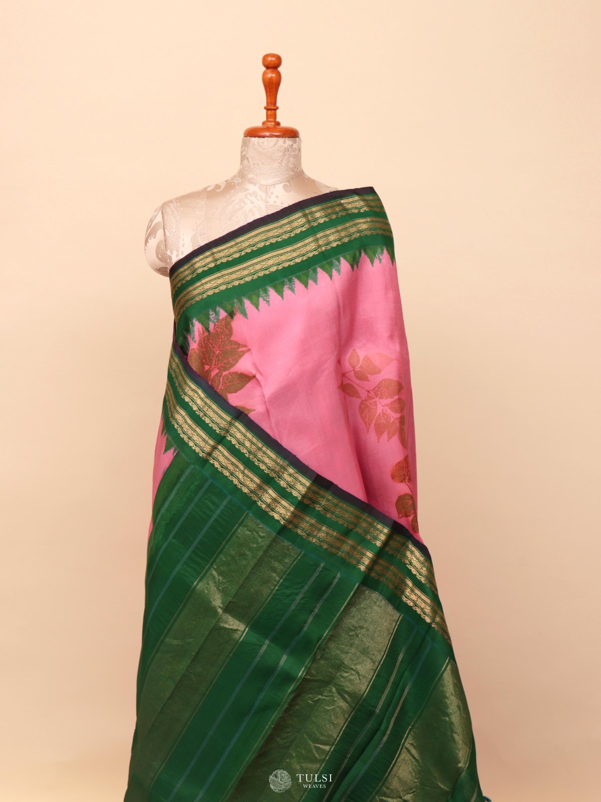 Pink Eco Print Gadwal Silk Saree