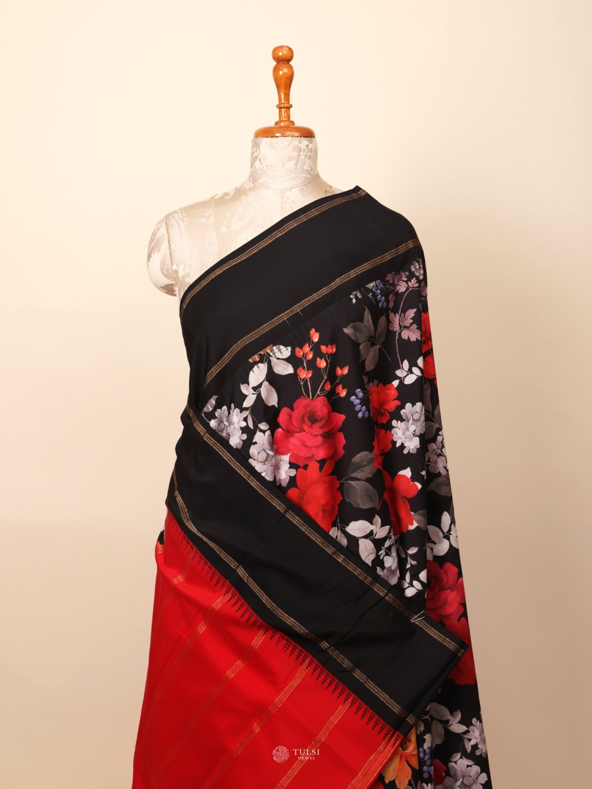 Black Printed Kanjeevaram Silk Saree