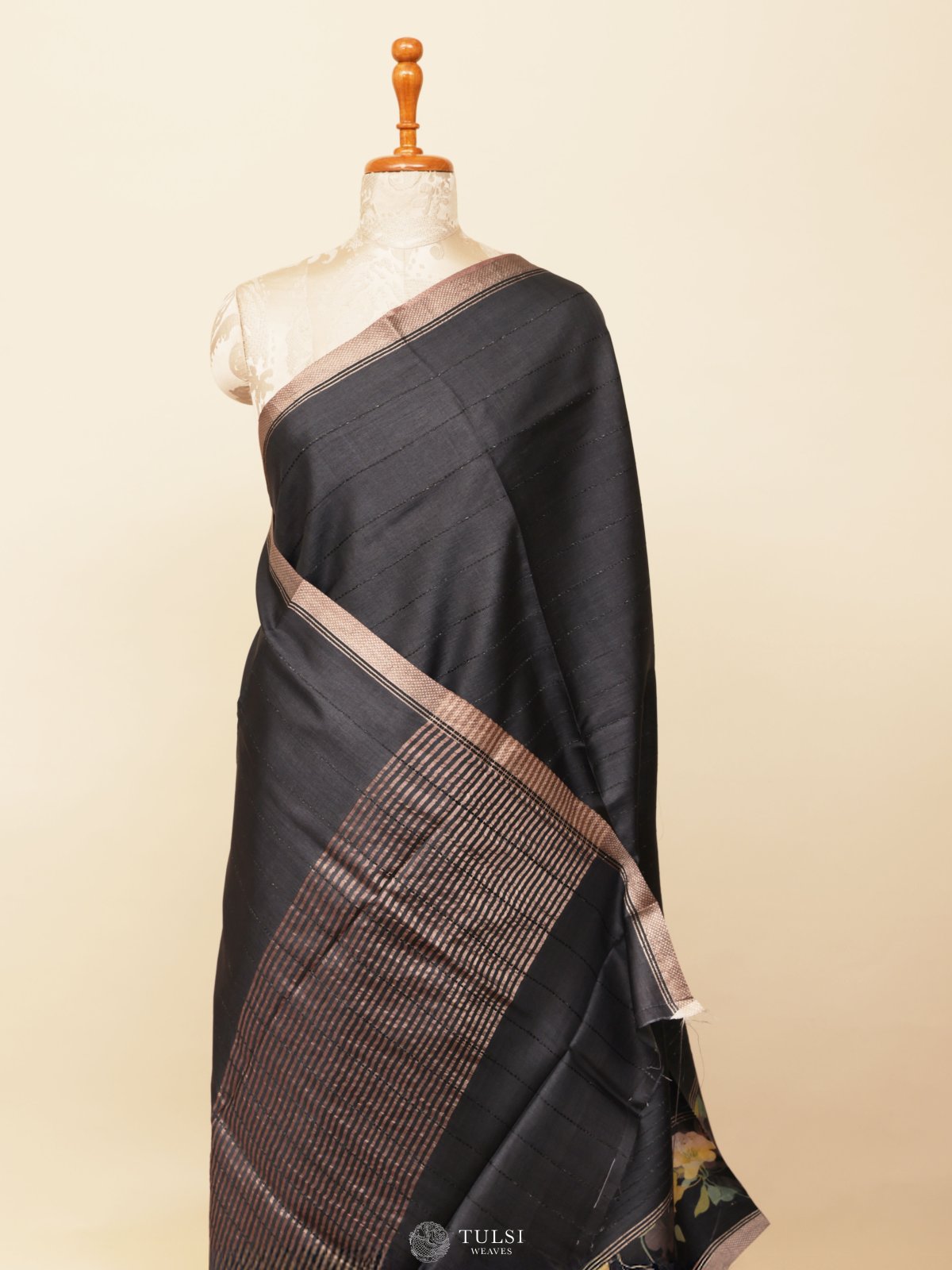 Black Tussar Silk Saree