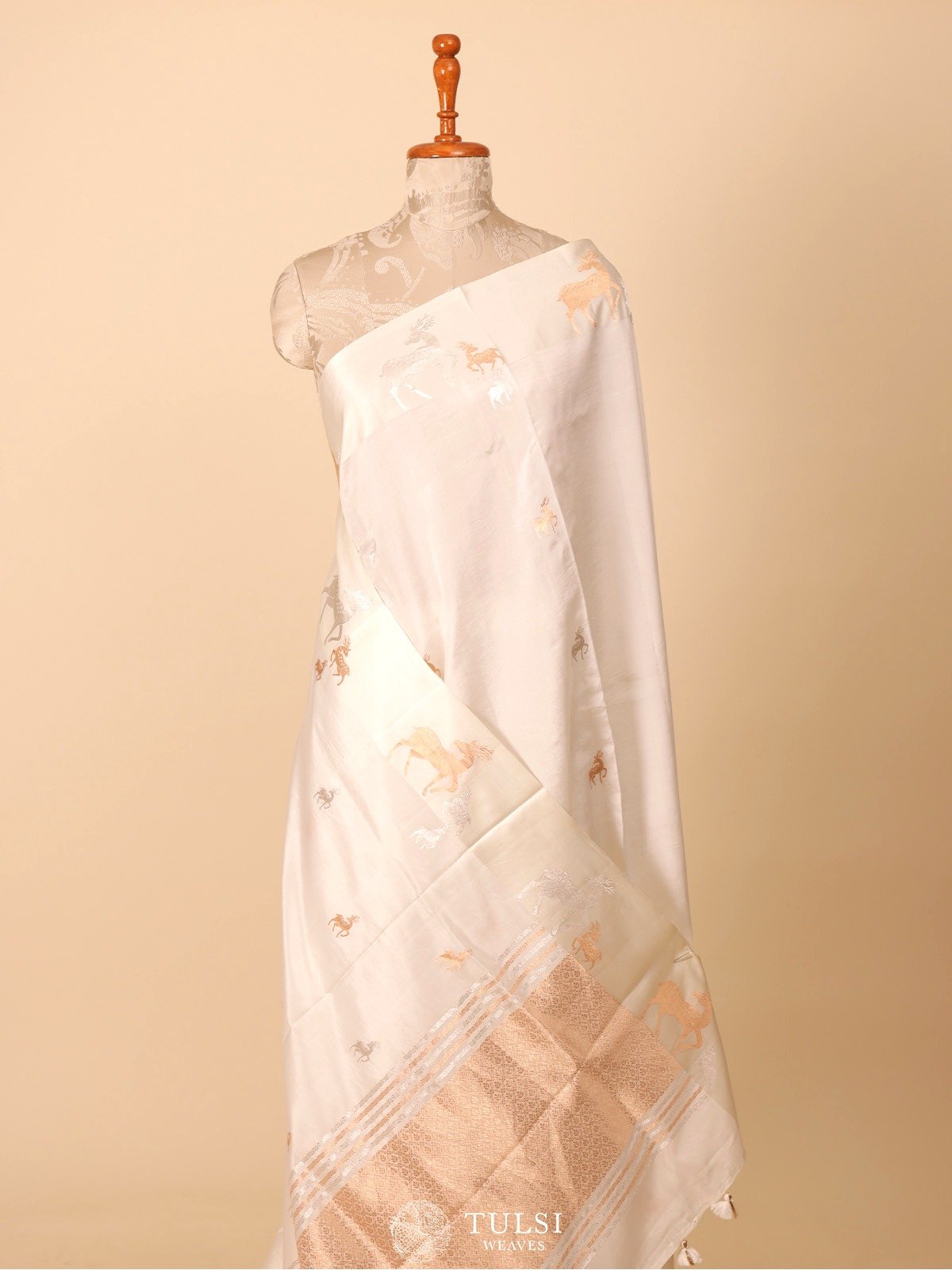 White Mashru Silk Saree