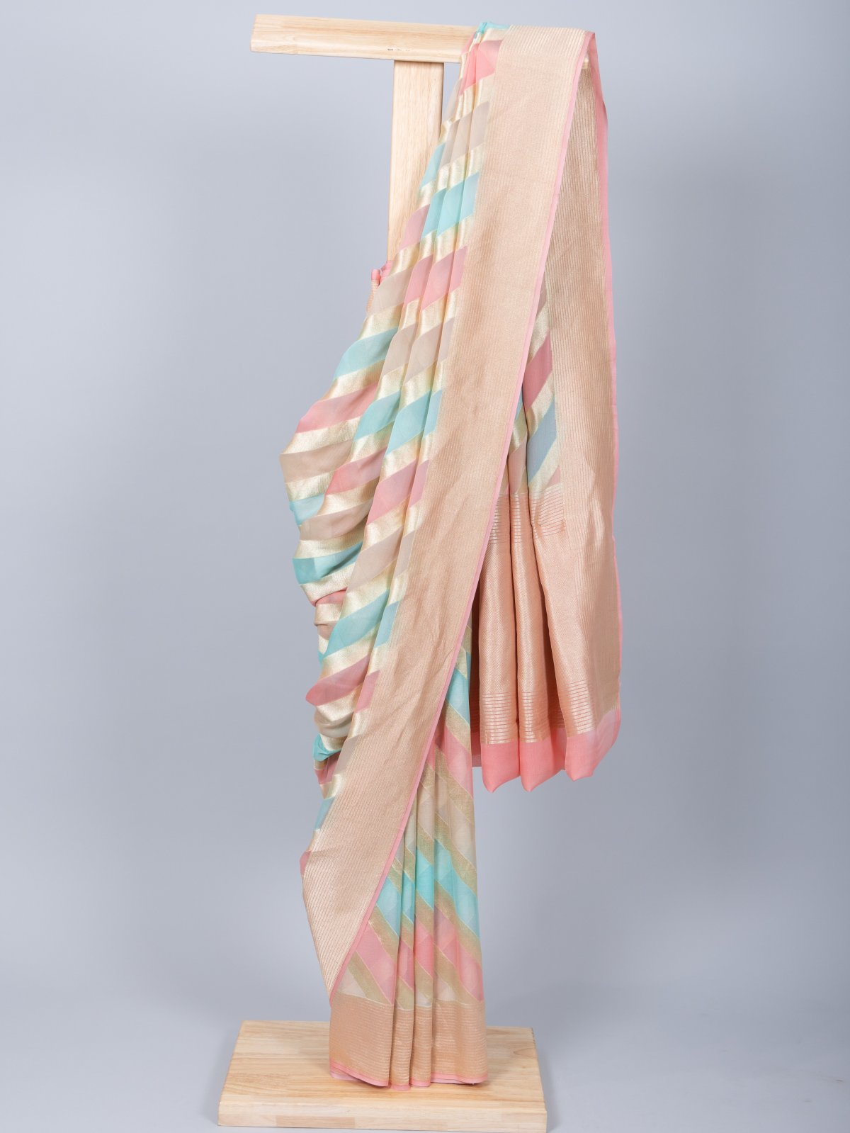 Pastel Striped Georgette Silk Saree