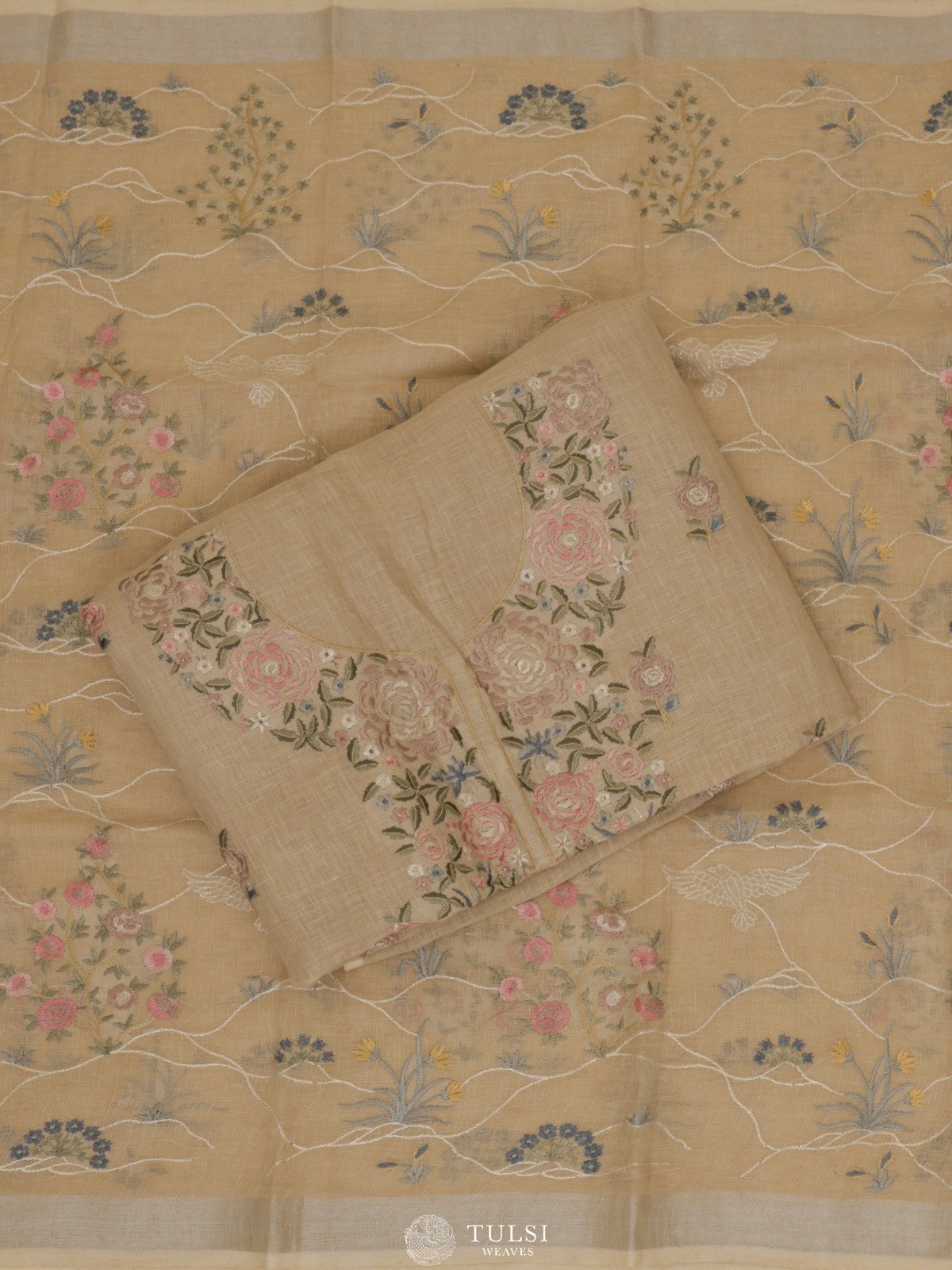 Cream Lenin Cotton Salwar Material