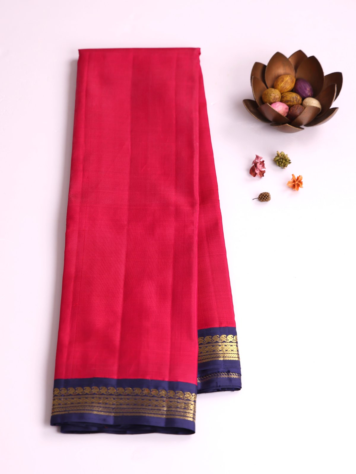 Dark Pink Kanjeevaram Silk Saree with Navy Blue Border