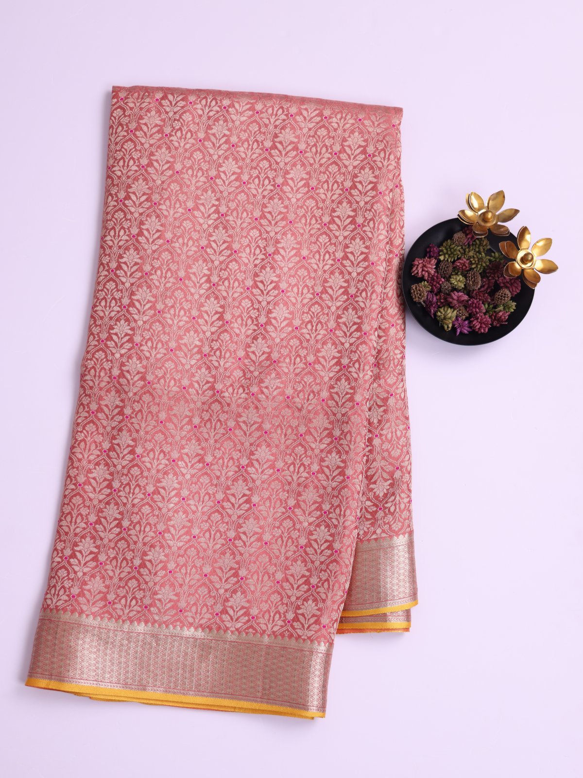 Peach Banaras Crepe Silk Saree
