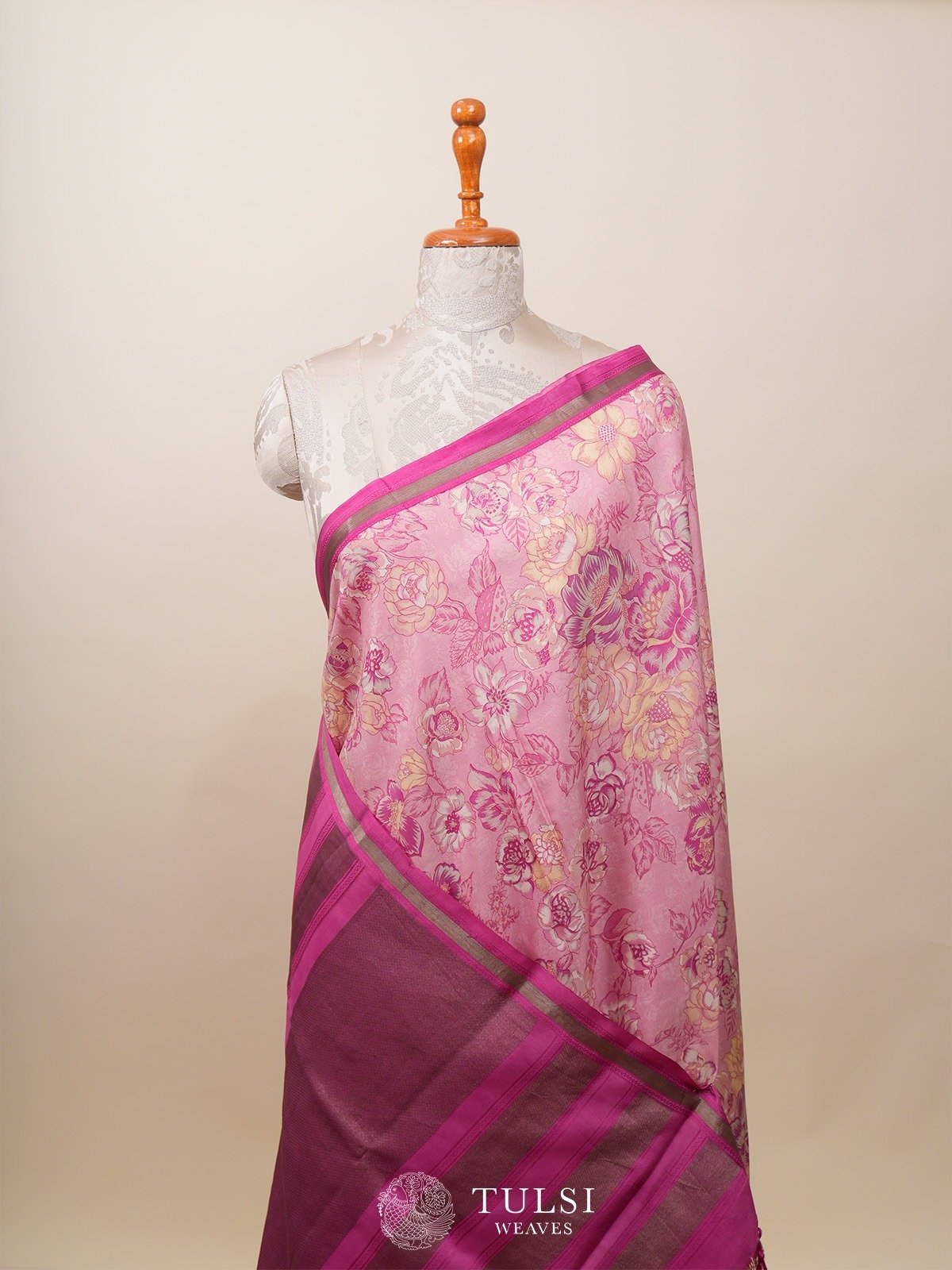 Baby Pink Printed Kanjveevaram Silk Saree