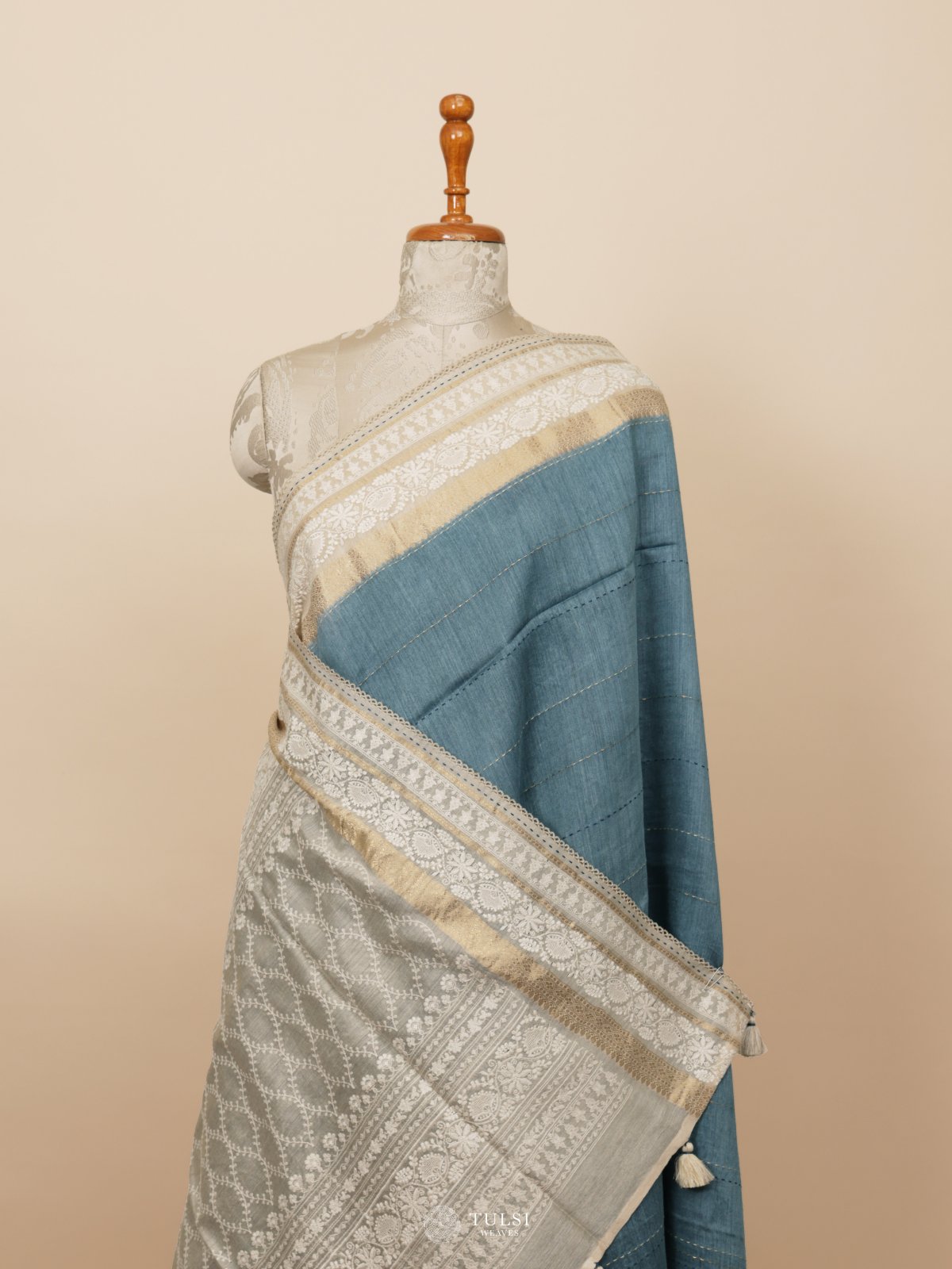 Blue Munga Tussar Silk Saree