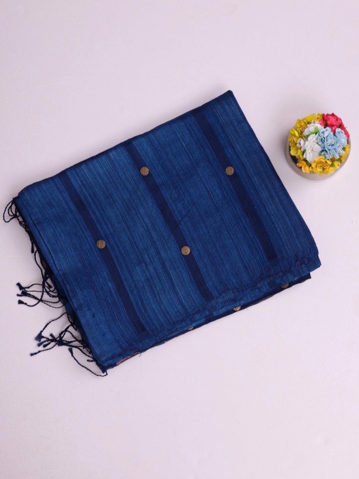 Dark Peacock Blue Kora Jute Saree