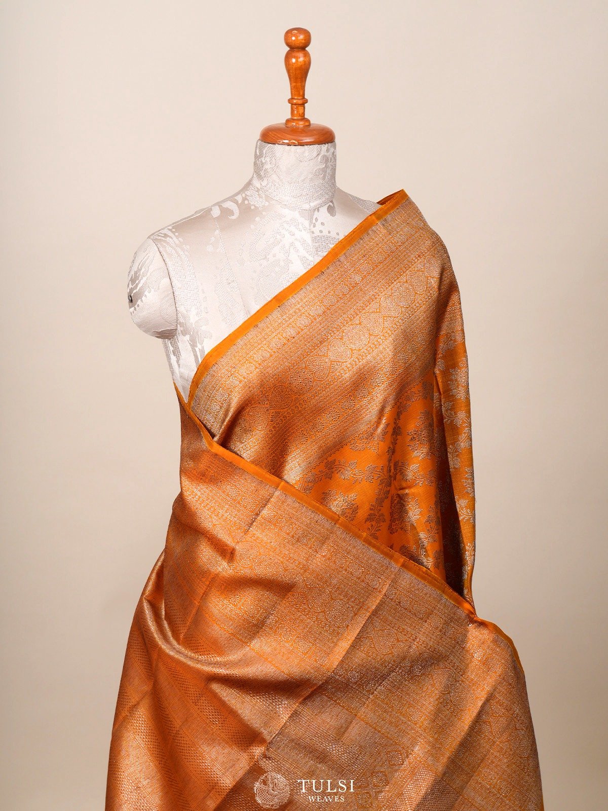 Yellowish Orange Kanjeevaram Silk Saree