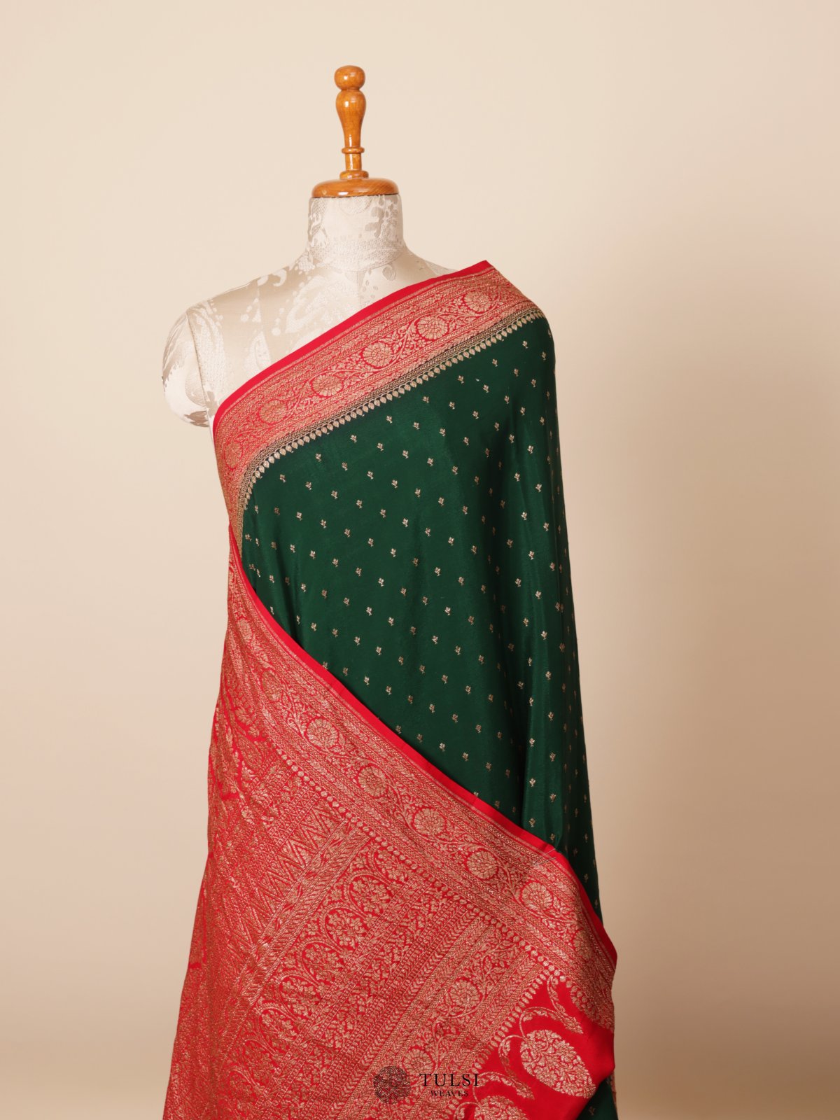 Emerald Green Banaras Crepe Silk Saree
