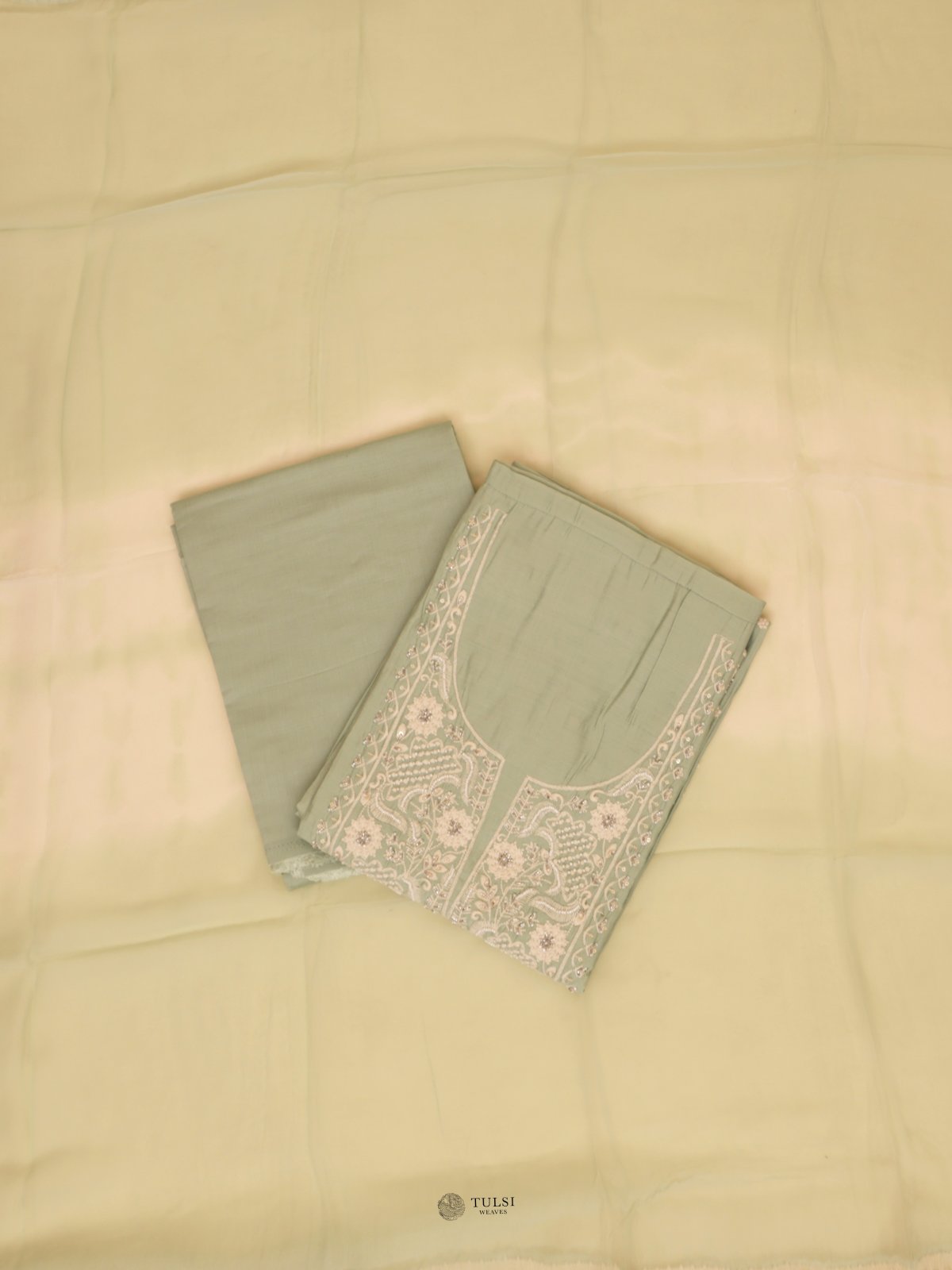 Light Green Semi Silk Salwar Material