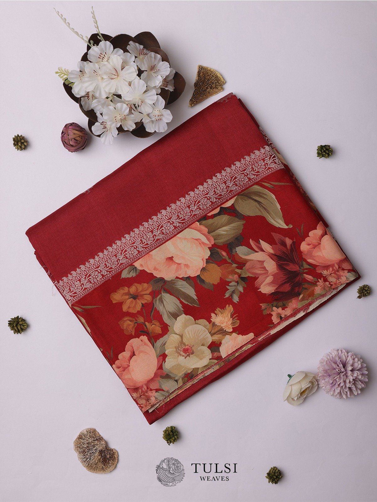 Red floral Tussar Georgette