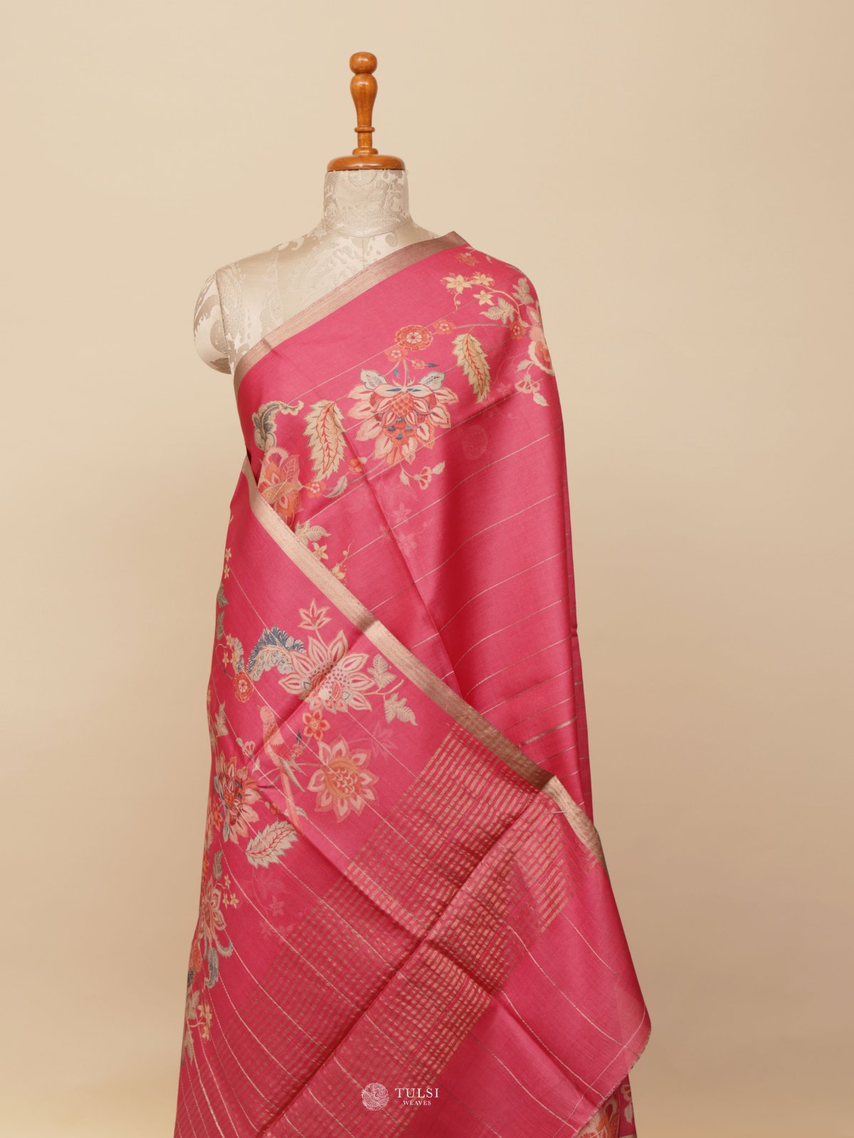 Pink Tussar Silk Saree