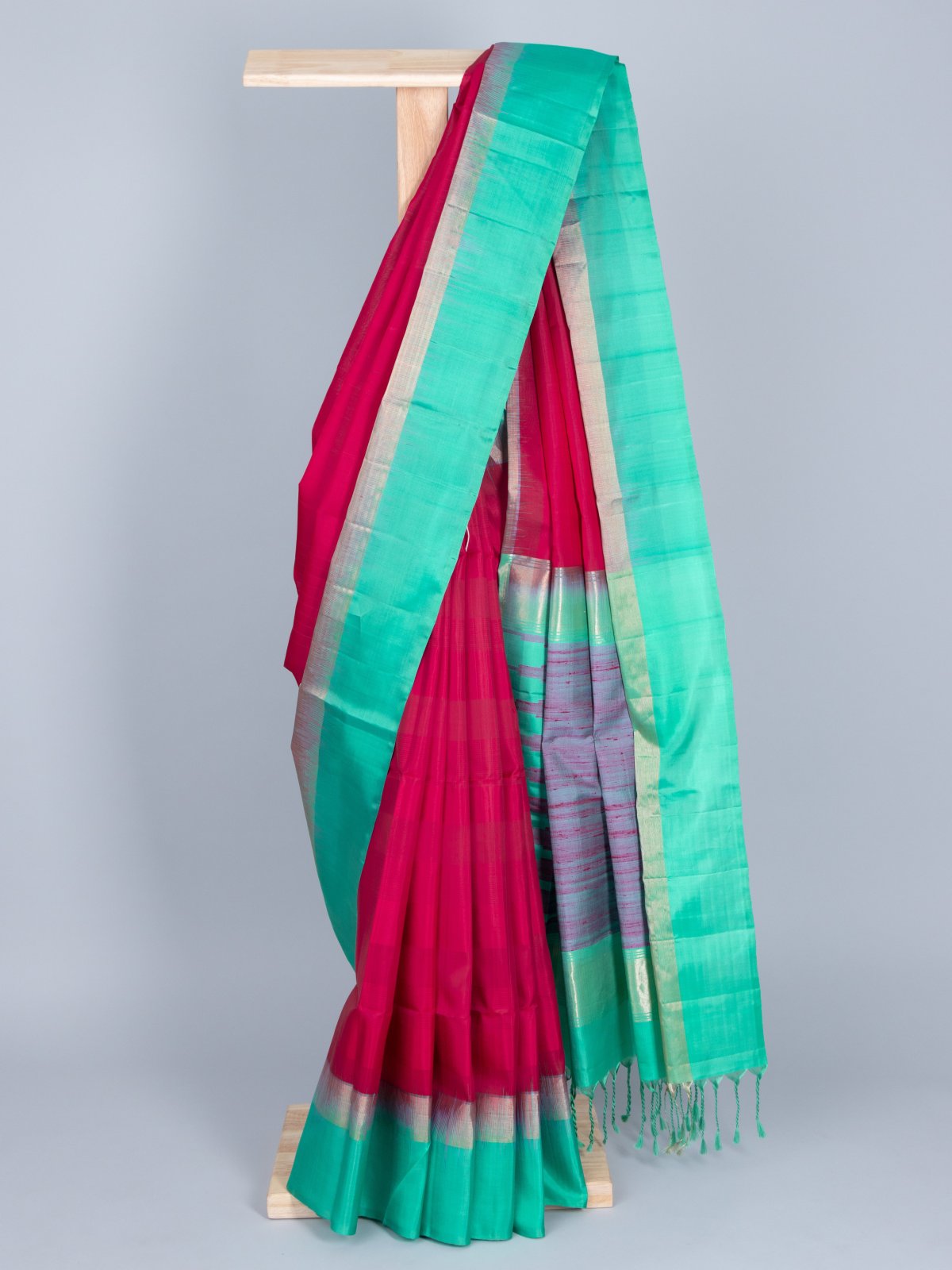 Rani Pink Soft Silk Saree With Light Blue Border