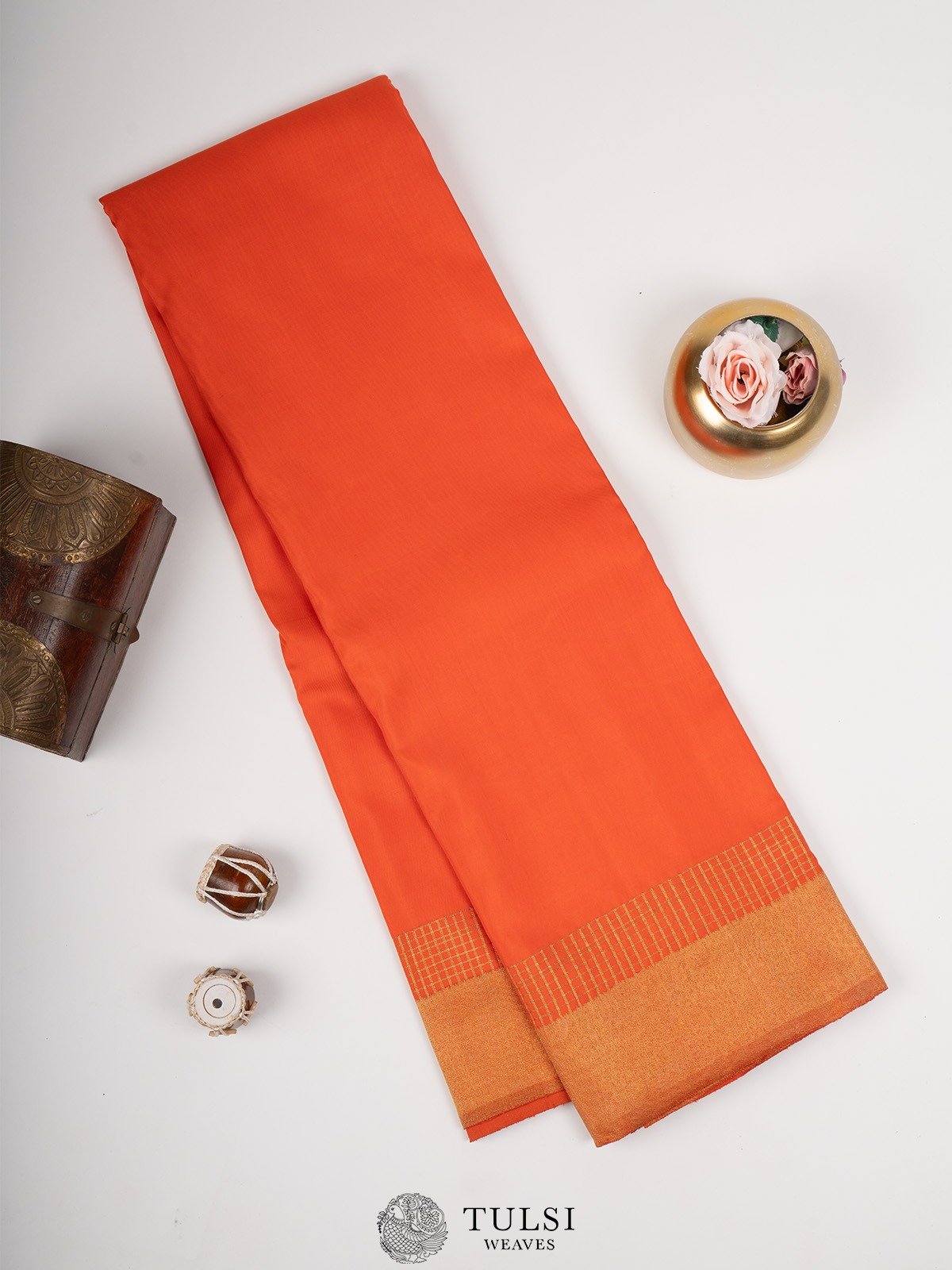 Orange Kanjeevaram Silk Saree with Bavanchi Border