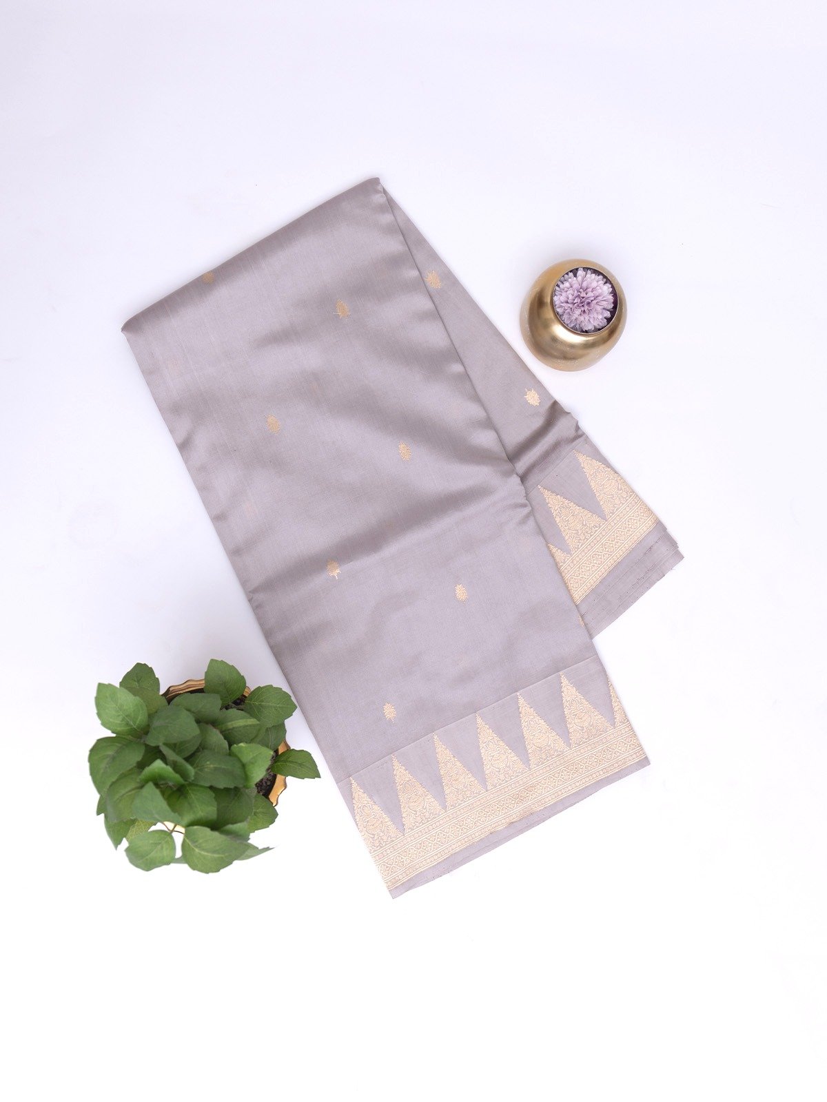 Grey Mashru Silk Saree with Zari Border