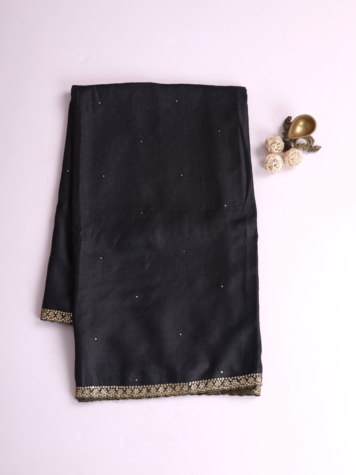 Black Tussar Silk Saree With Embroidery