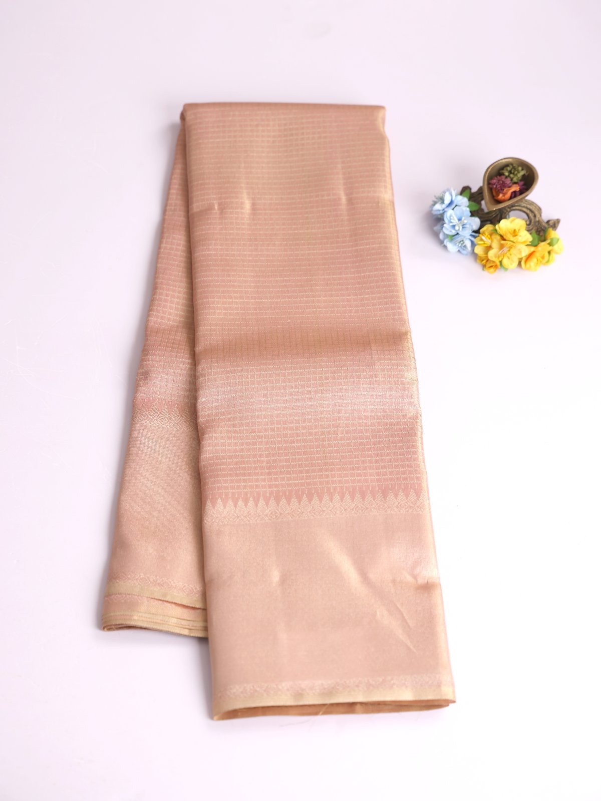 Peachy Pink Tissue Brocade Kanjeevaram Silk Saree