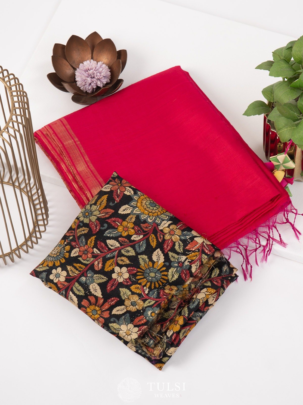 Reddish Pink Raw Silk Saree