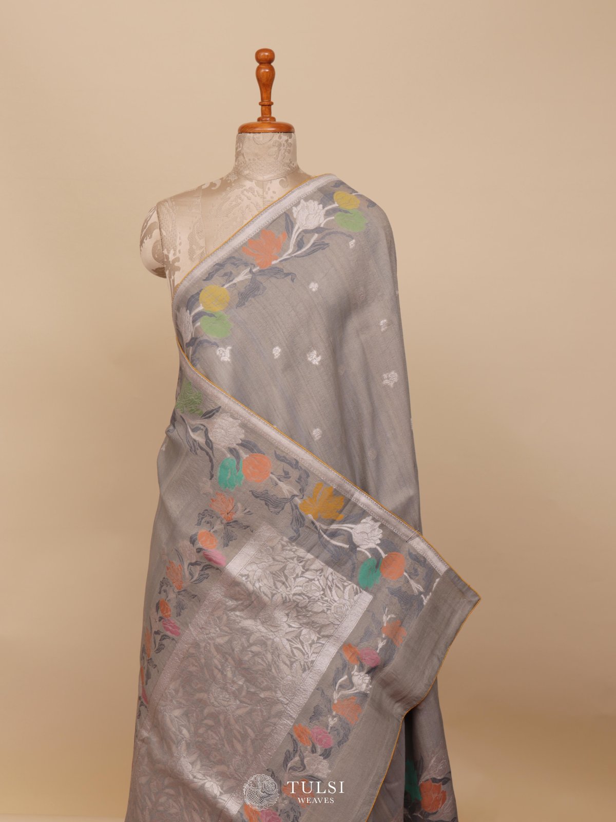 Grey Banaras Tussar Georgette Silk Saree