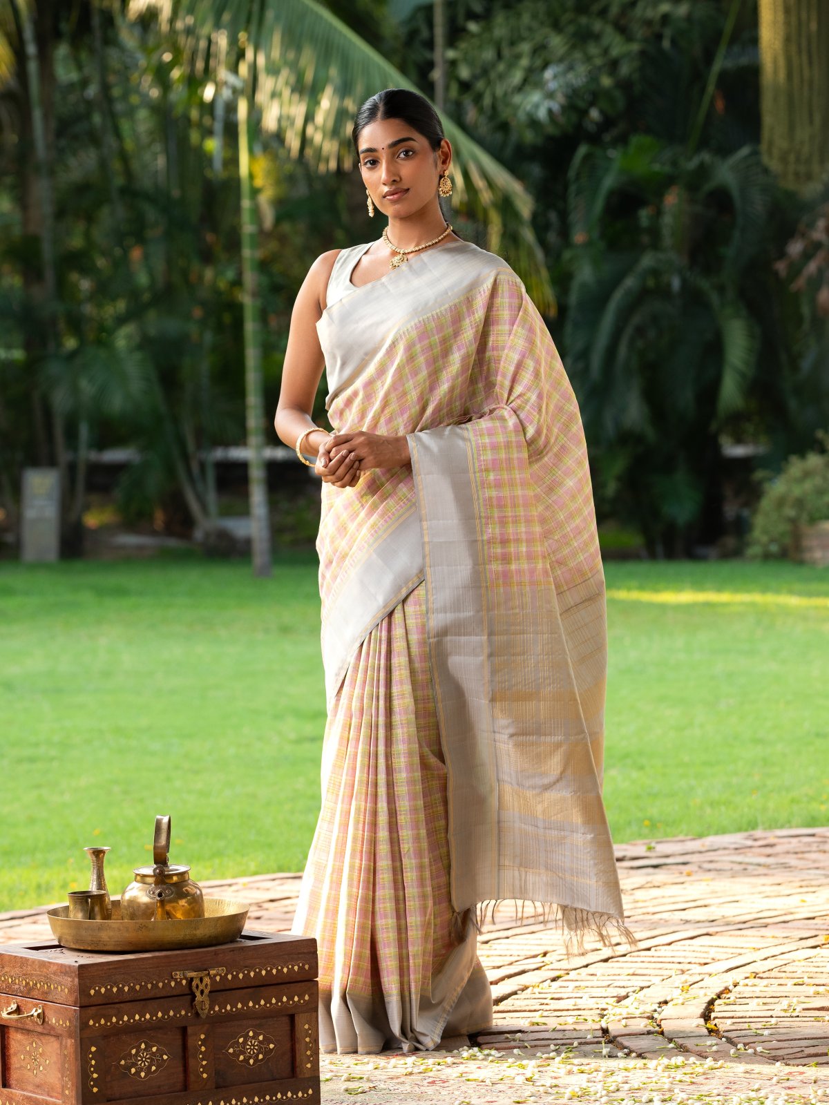 Multi Color-Checked Kanjeevaram Silk Sarees