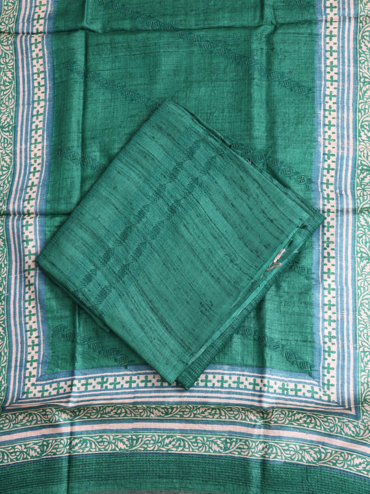 Green Embroidered Tussar Salwar Material