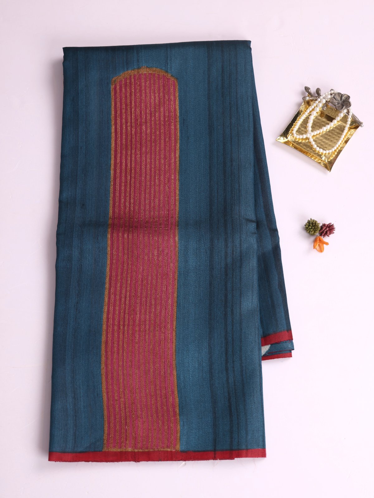 Peacock Blue Banaras Tussar Silk Saree