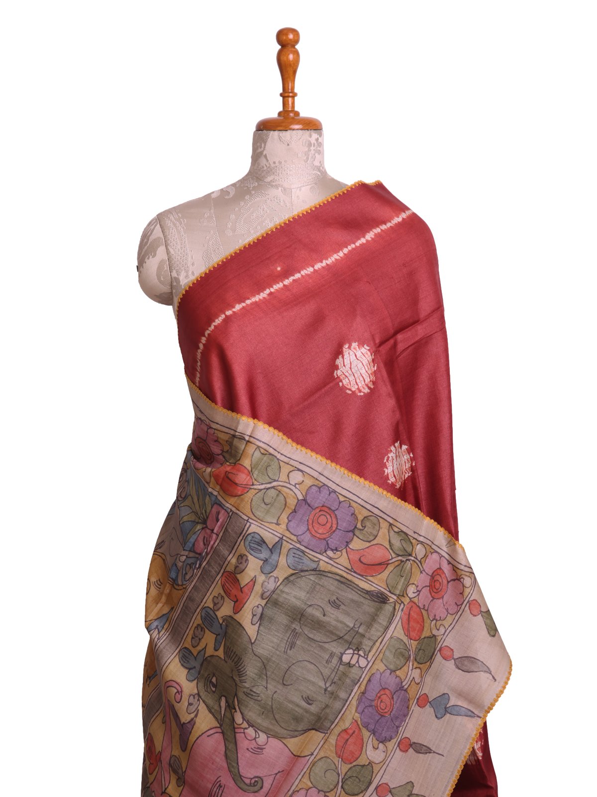 Rust Printed Tussar Silk Saree