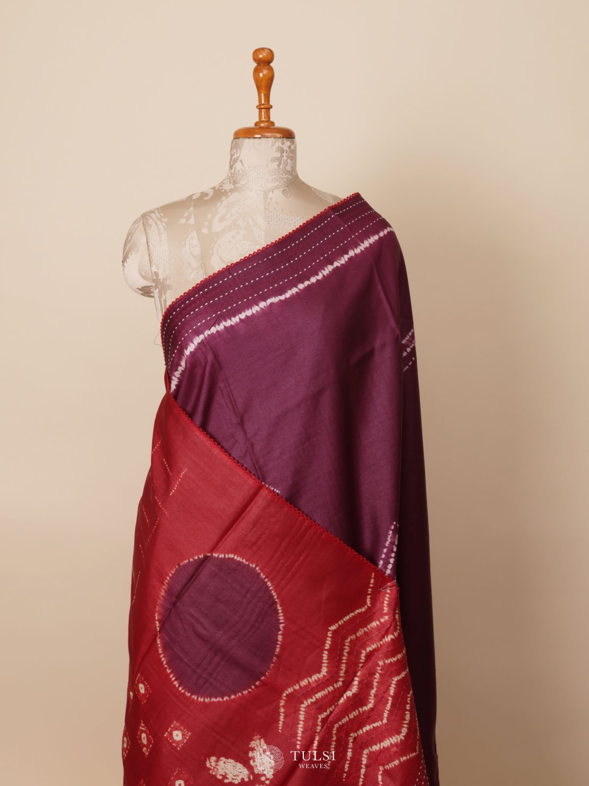 Purple Shibori Tussar Silk Saree