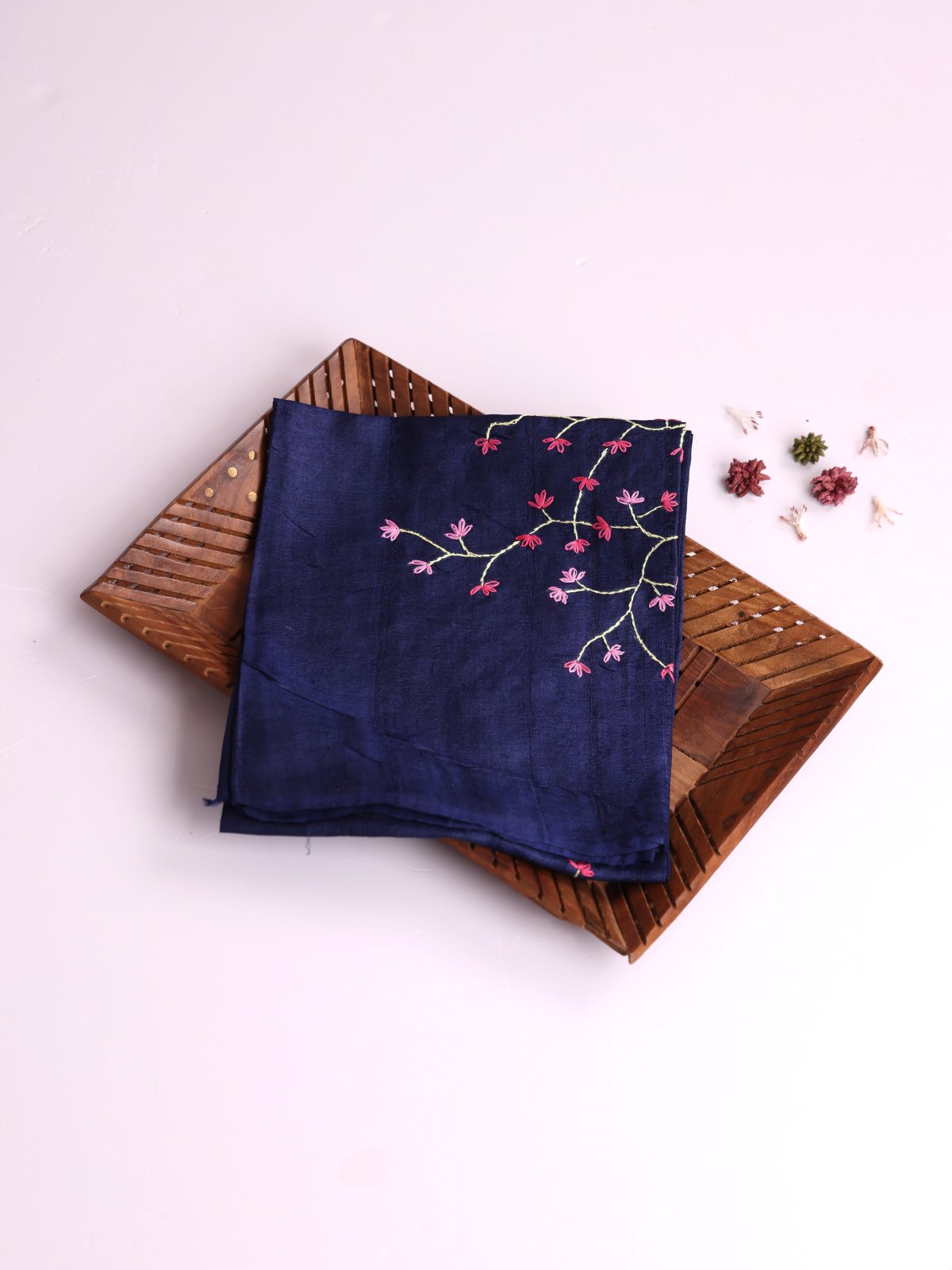 Navy Blue Embroidered Tussar Silk Blouse