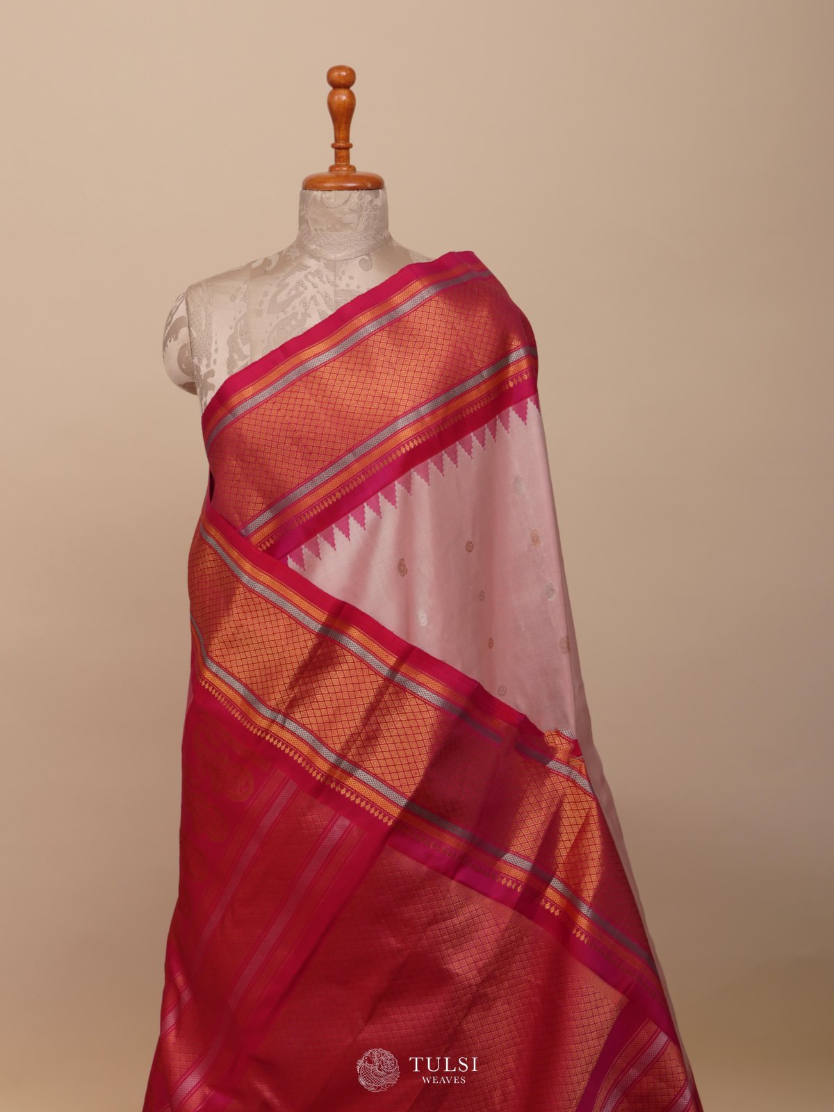 Pastel Pink Gadwal Silk Saree