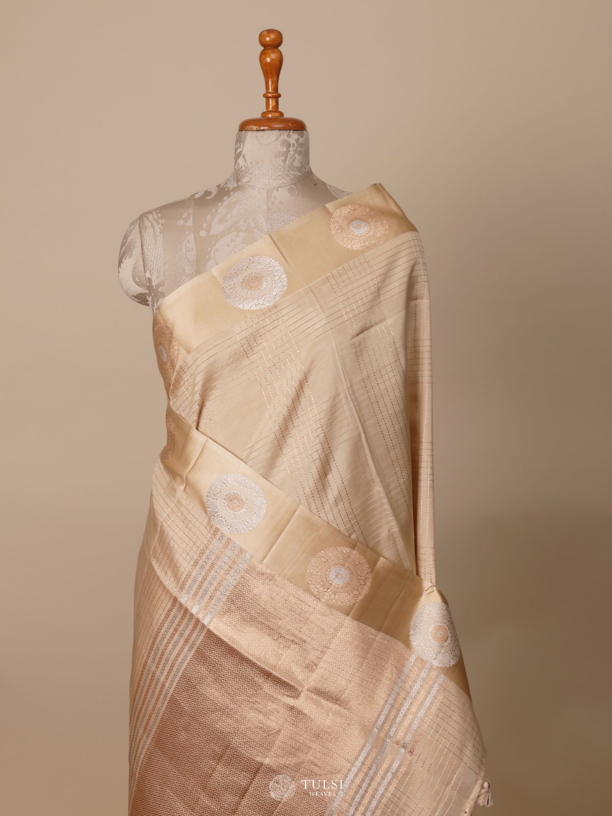 Off-White Mashru Silk Saree