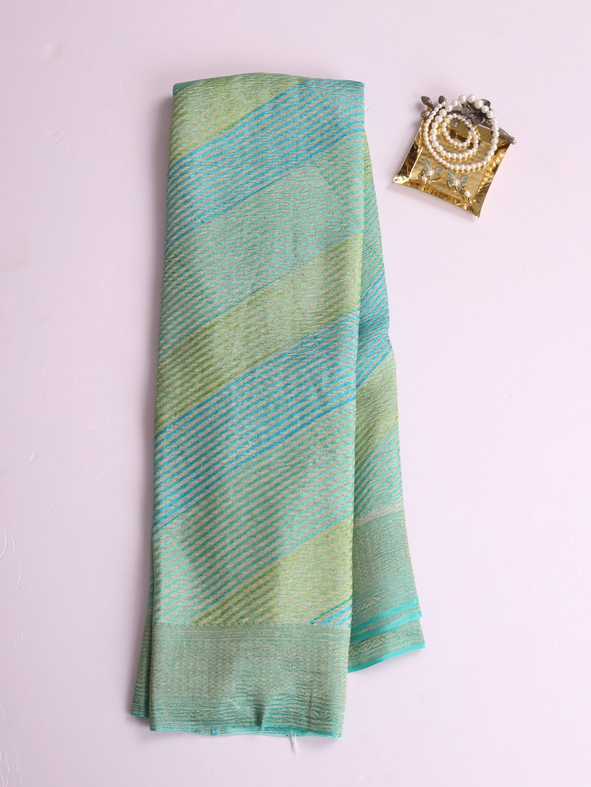 Tri Color Green Georgette Silk Saree