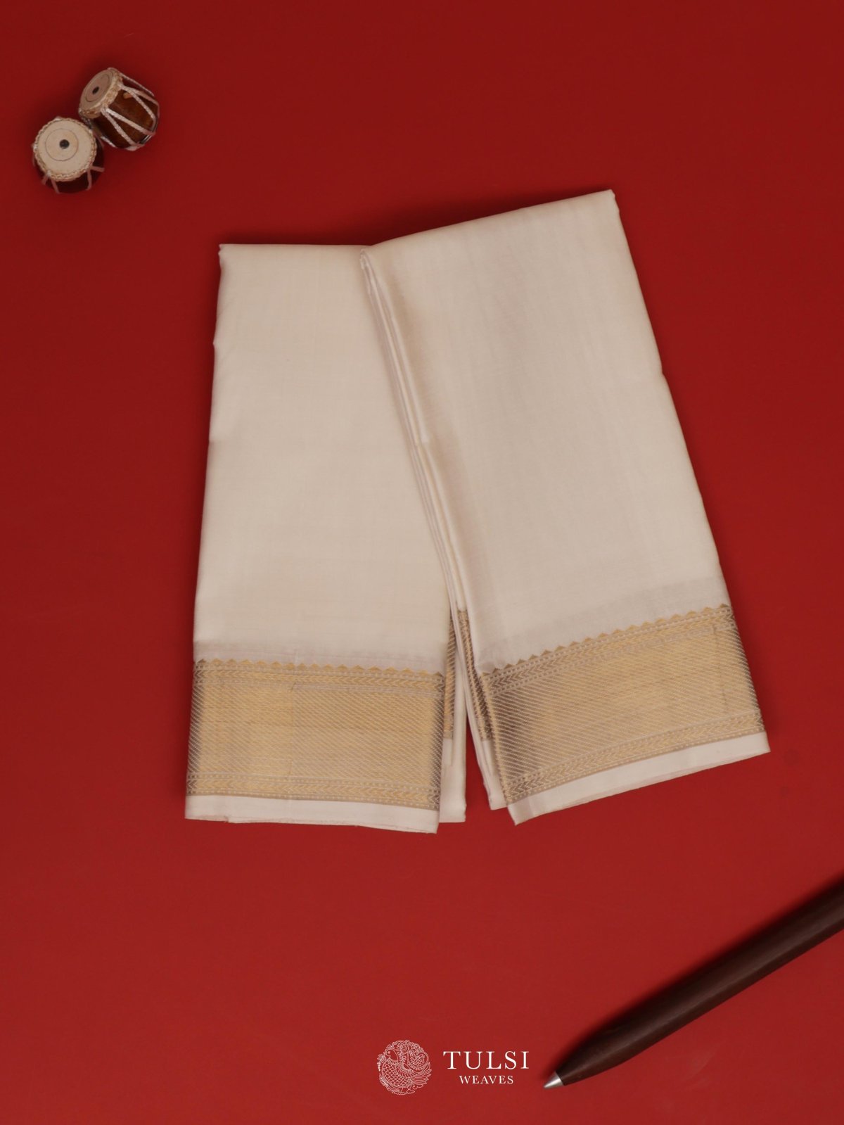White Silk Dhoti And Vasthram With Zari Border