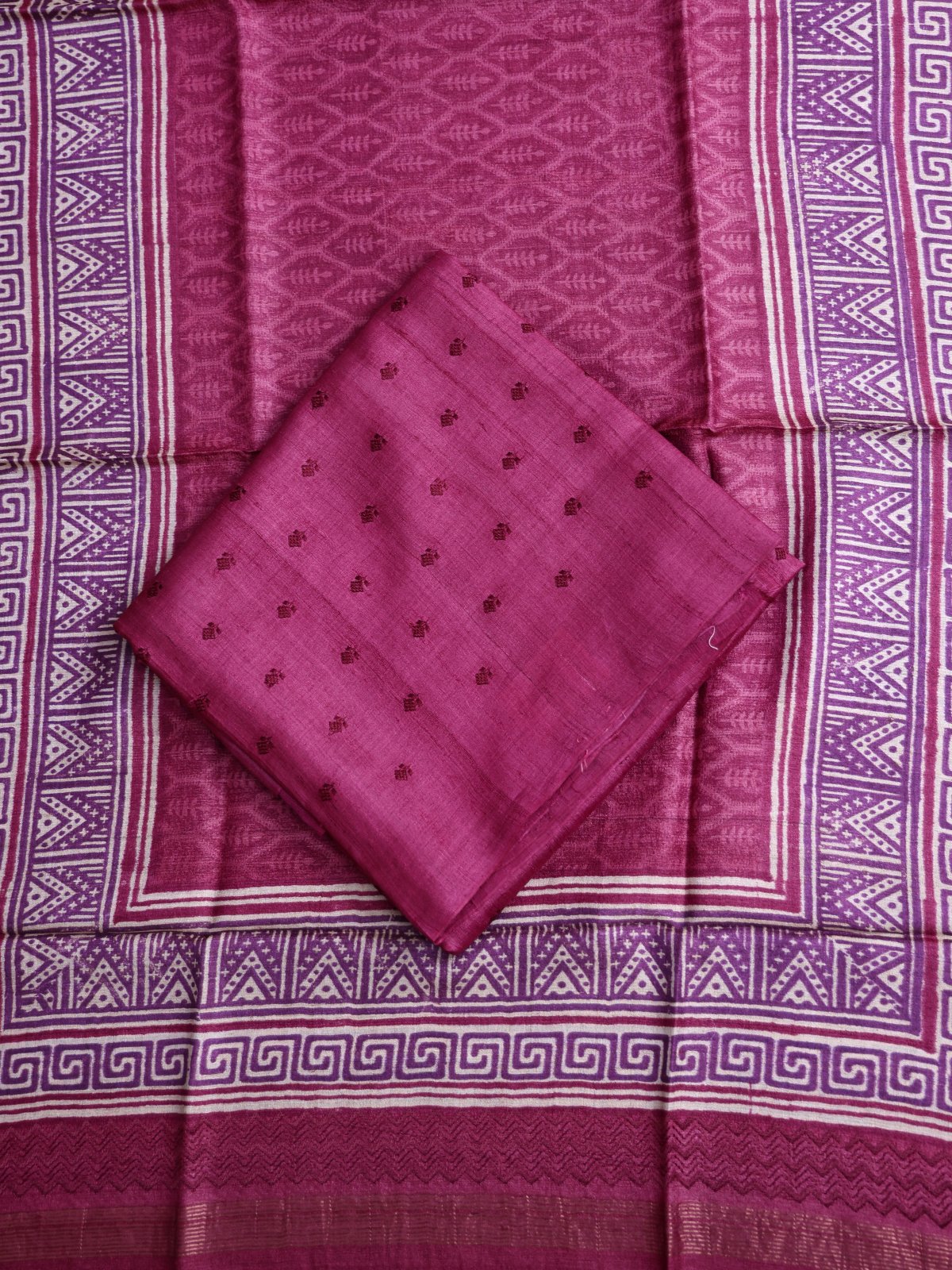 Magenta Embroidered Tussar Salwar Material