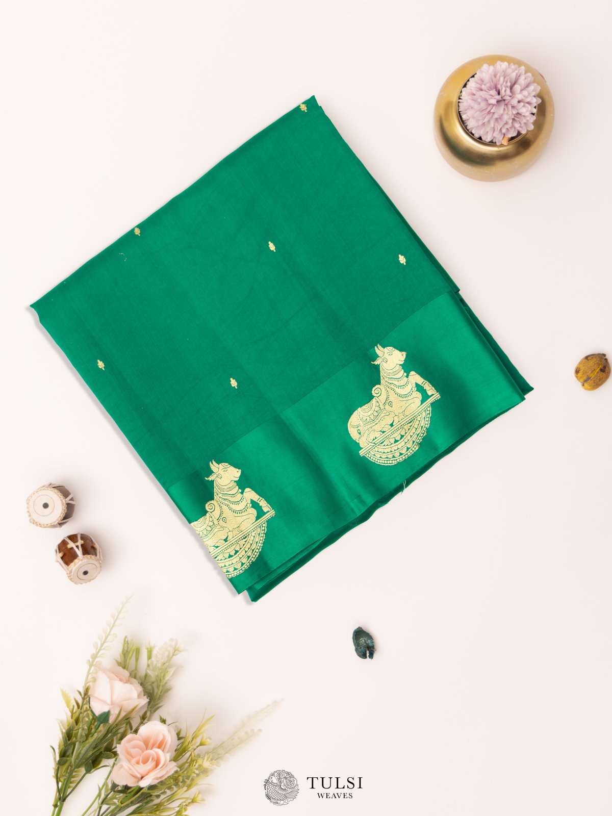 Bottle Green Mashru Silk Saree with Satin Border