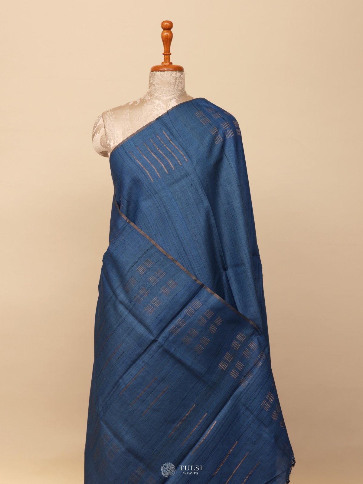 Blue Embroidered Tussar Silk Saree