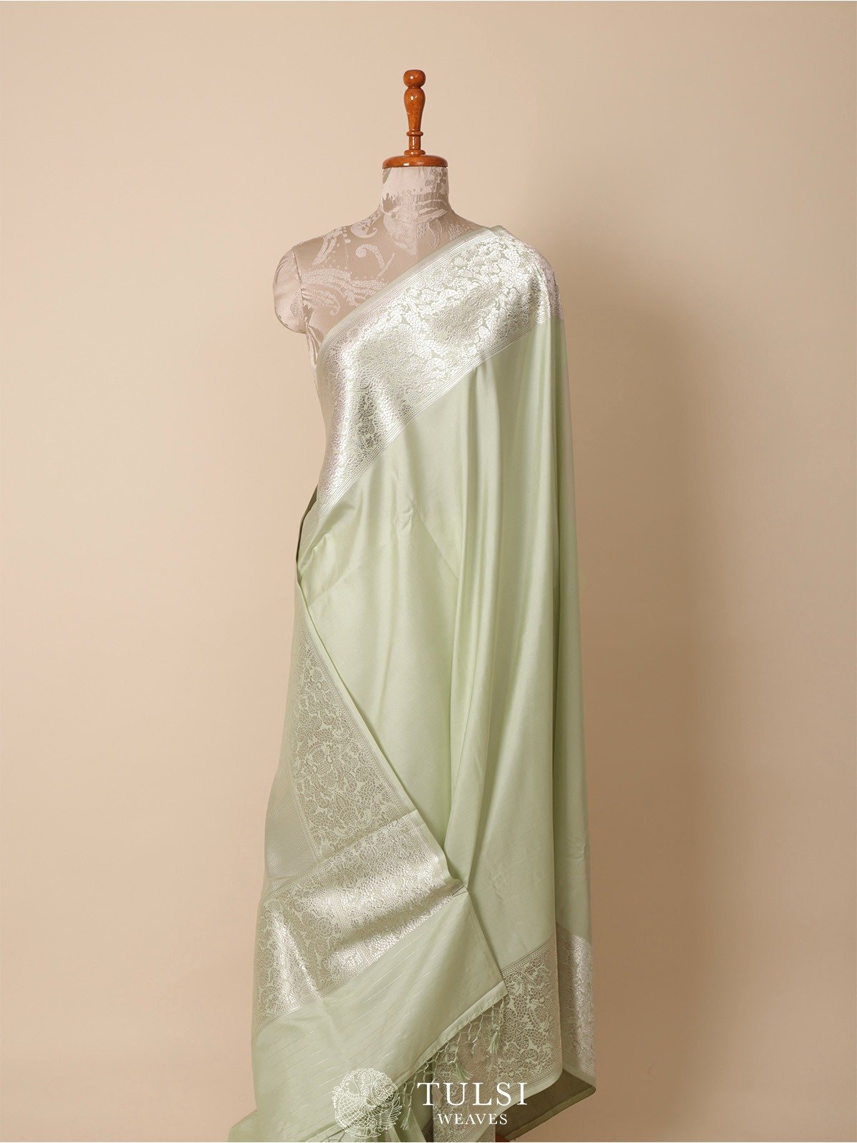 Mint Green Mahsru Silk Saree