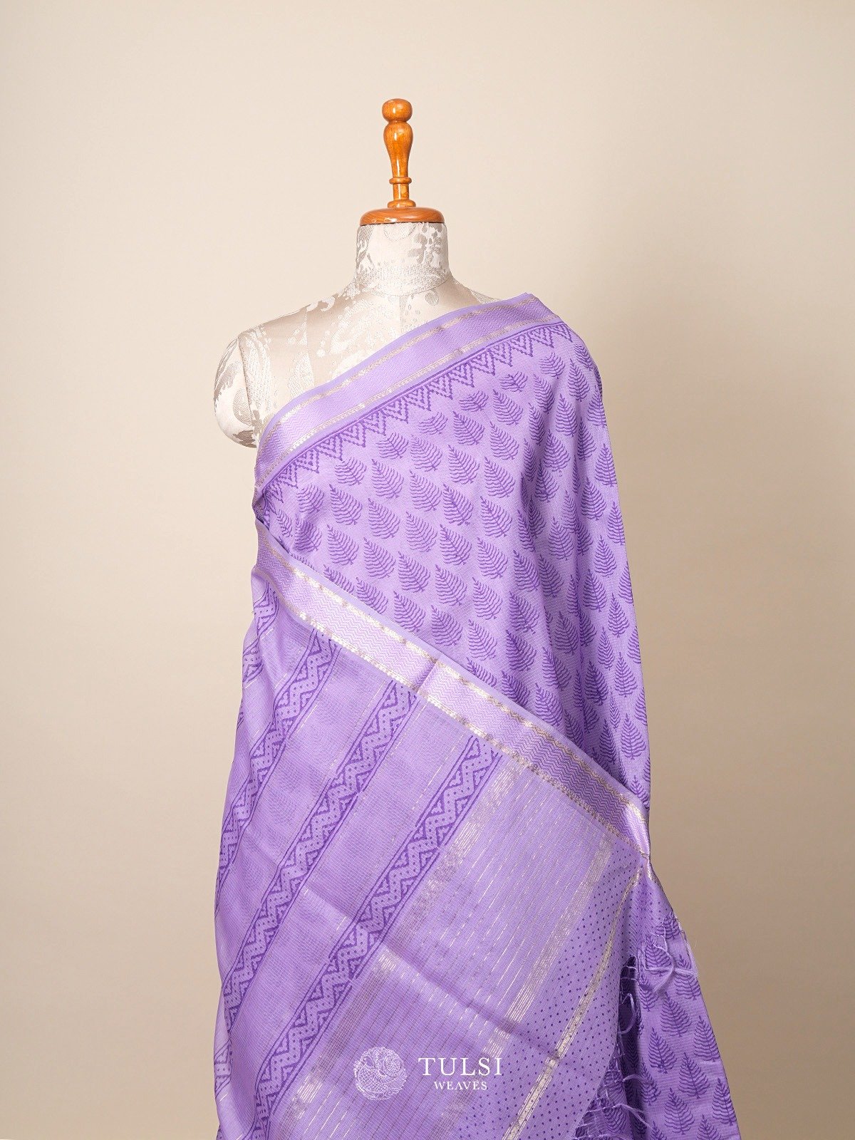 Lilac Handblock Printed Maheshwari Cotton Saree