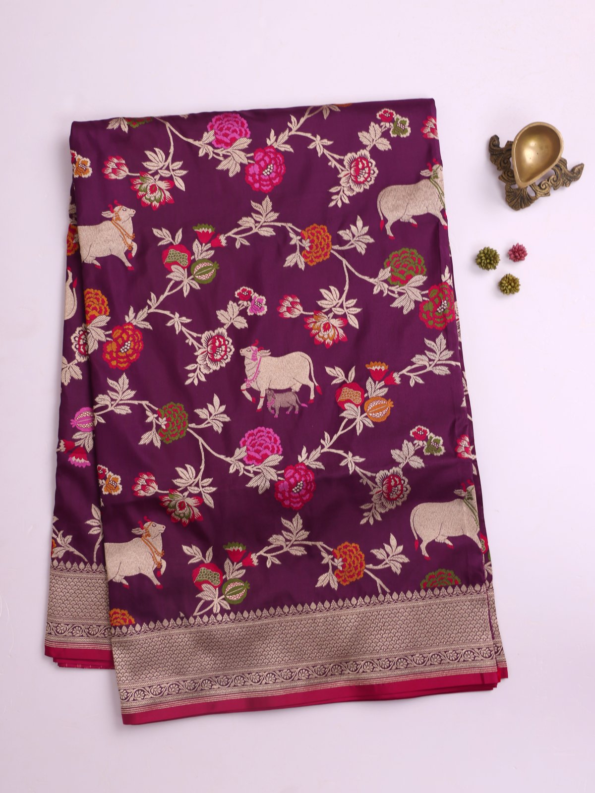 Dark Purple Banaras Silk Saree With Zari Border