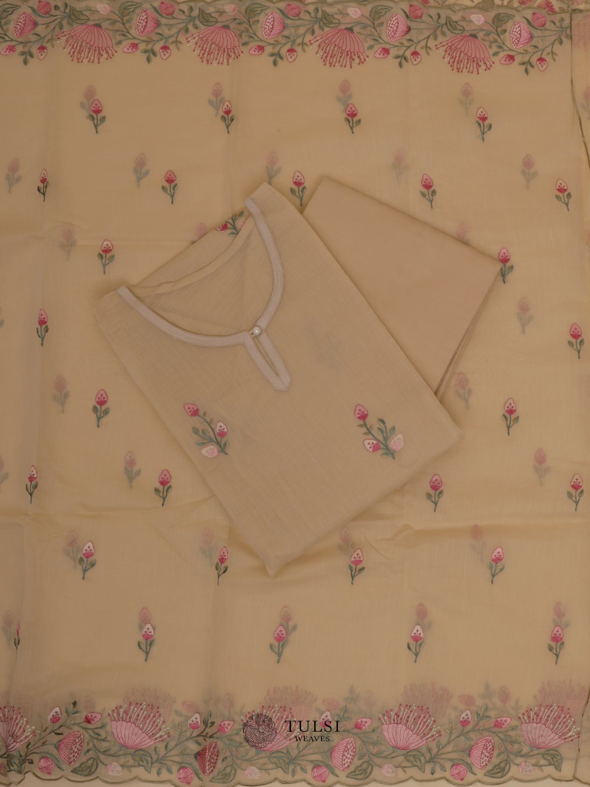 Cream Chanderi Salwar Material
