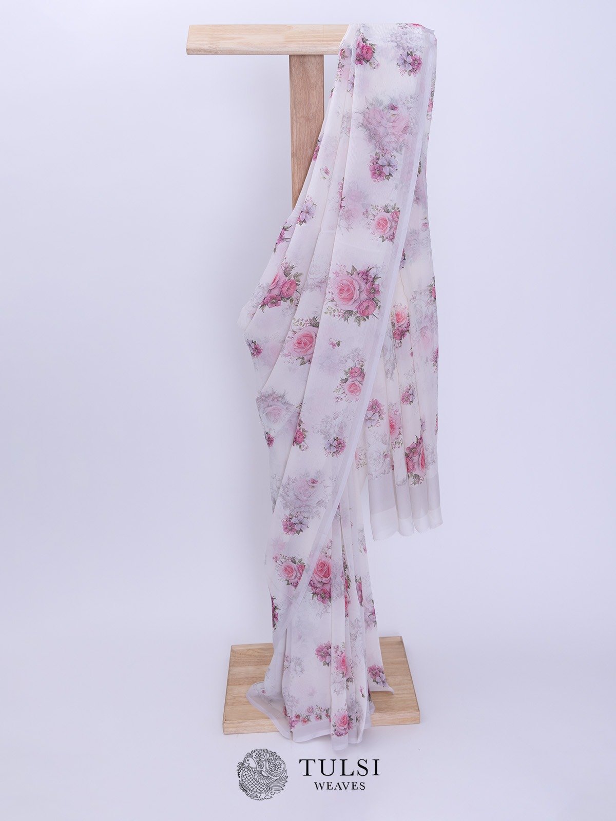 Off White Printed Chiffon Saree