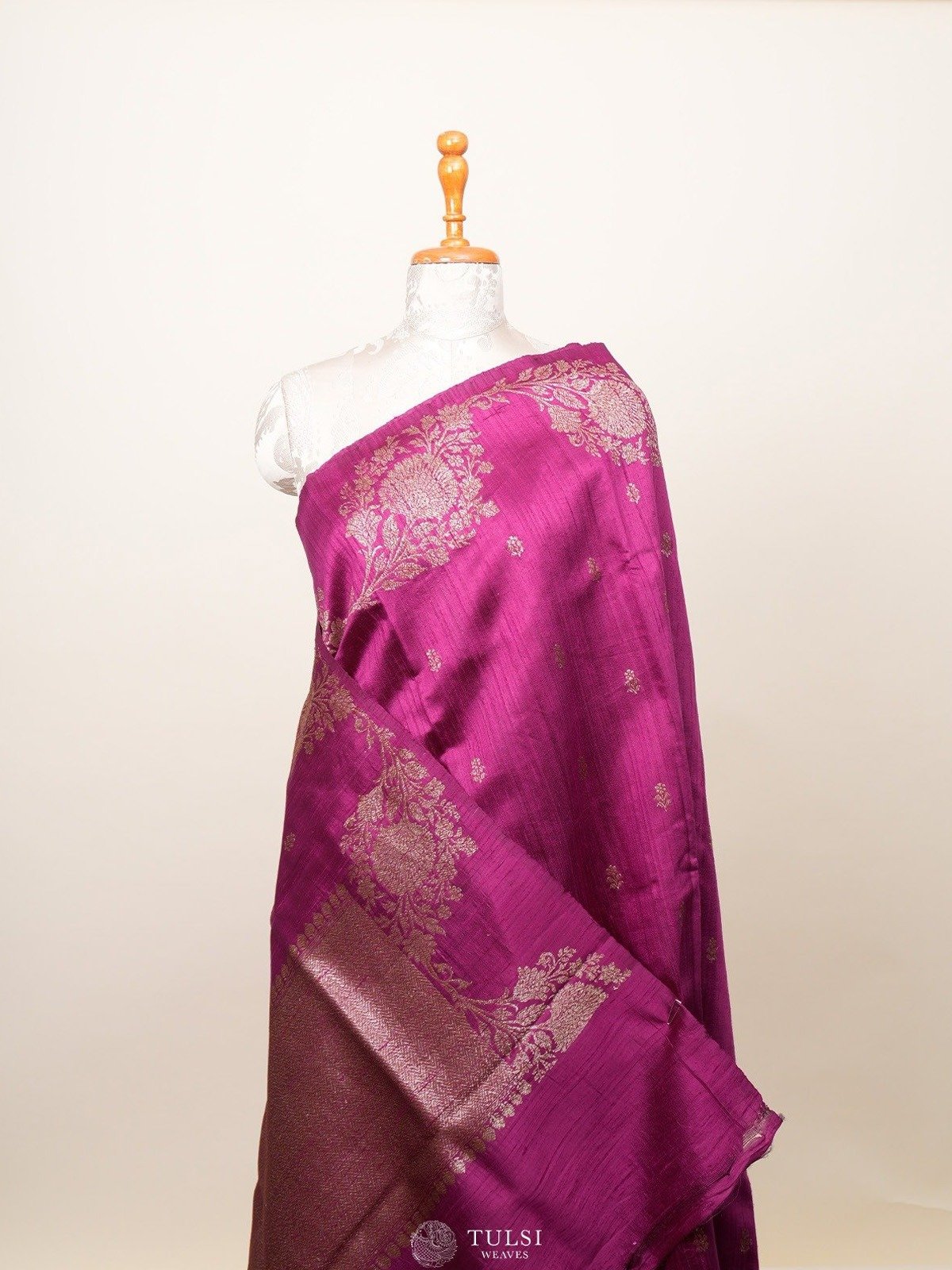 Magenta Banaras Tussar Silk Saree