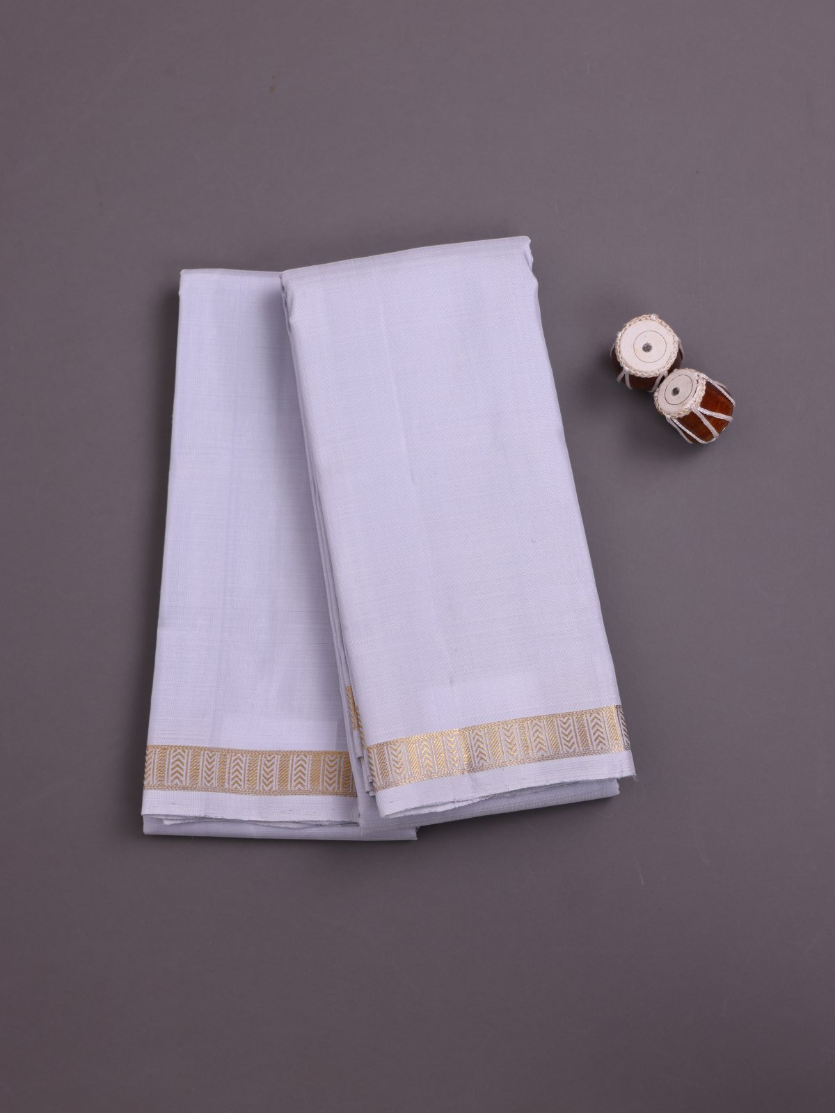 Light Bluish Grey Silk Dhoti And Vasthram with Zari Border