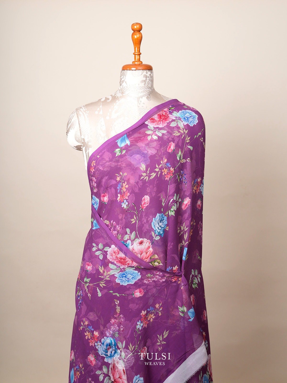 Purple Printed Chiffon Saree 