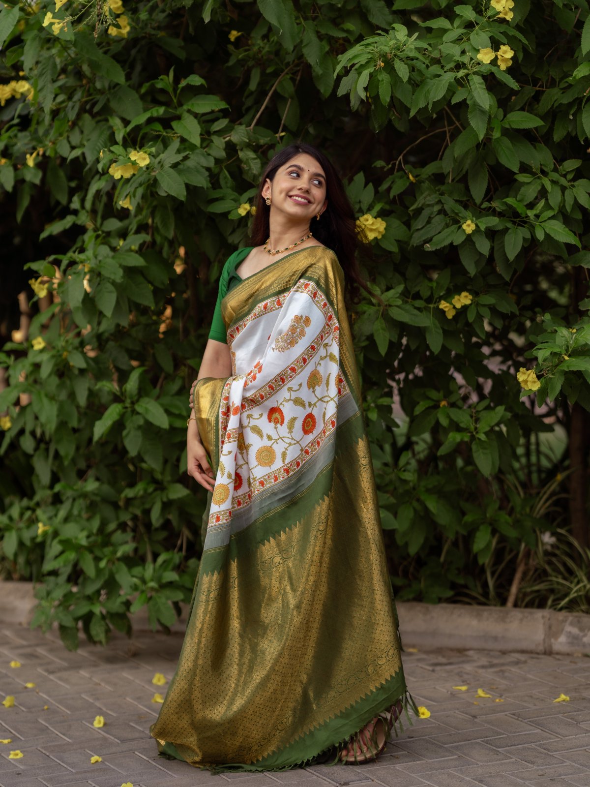 Floral Print Light Green Zari Border KotaDoria Cotton Saree With Blouse main image 1
