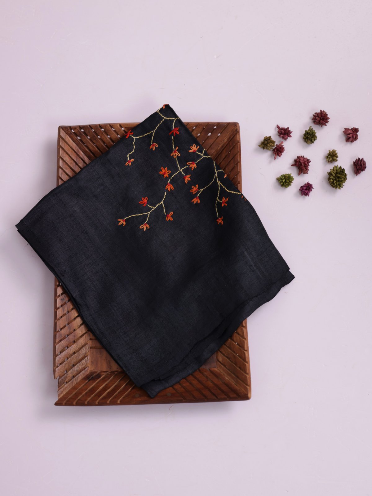 Black Embroidered Tussar Silk Blouse