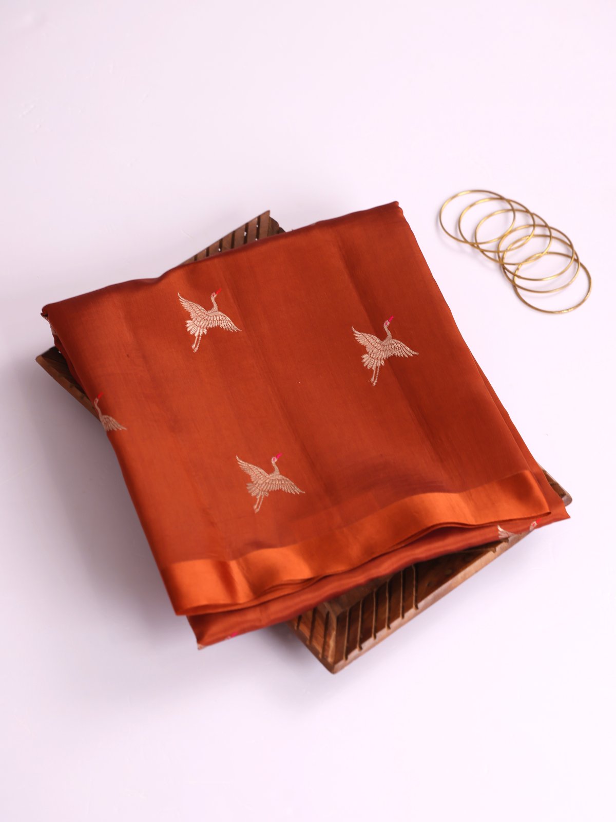 Rust Orange Mashru Silk Saree With Satin Border