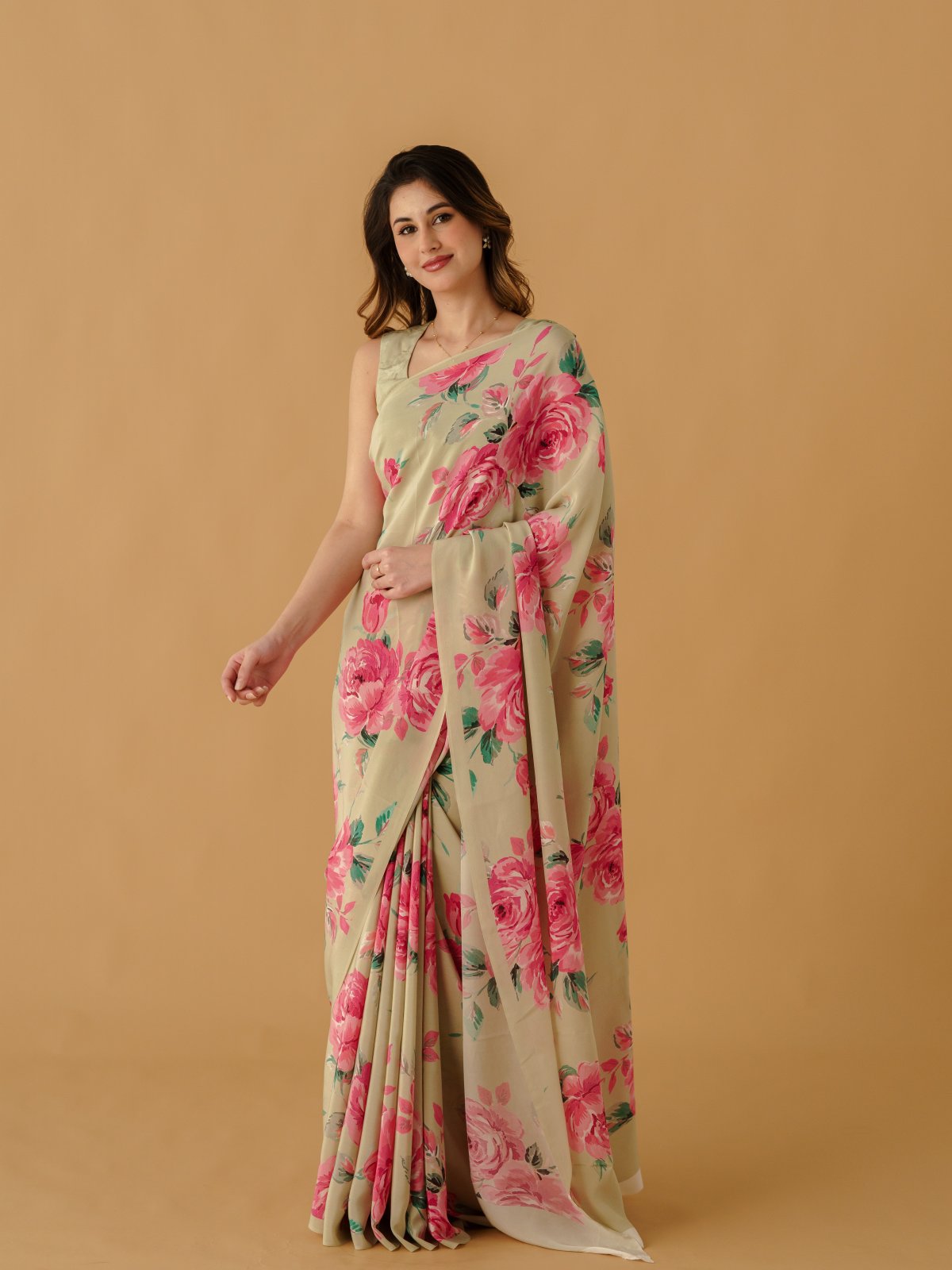 Light Pastel Green Printed Crepe Silk Saree 